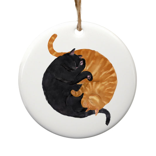 Sleeping Black And Ginger Cats Ceramic Ornaments - MerikaArt