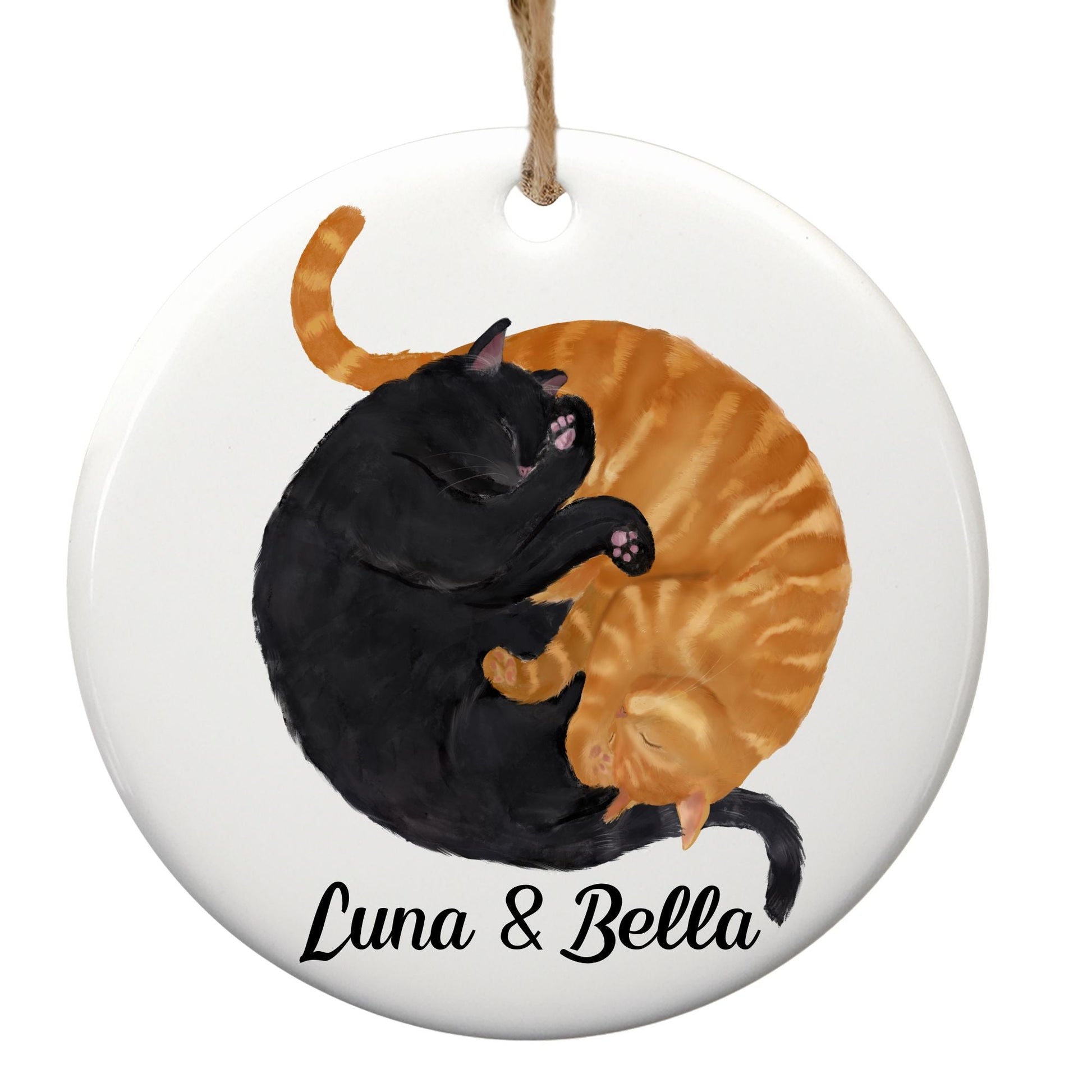 Sleeping Black And Ginger Cats Ceramic Ornaments - MerikaArt