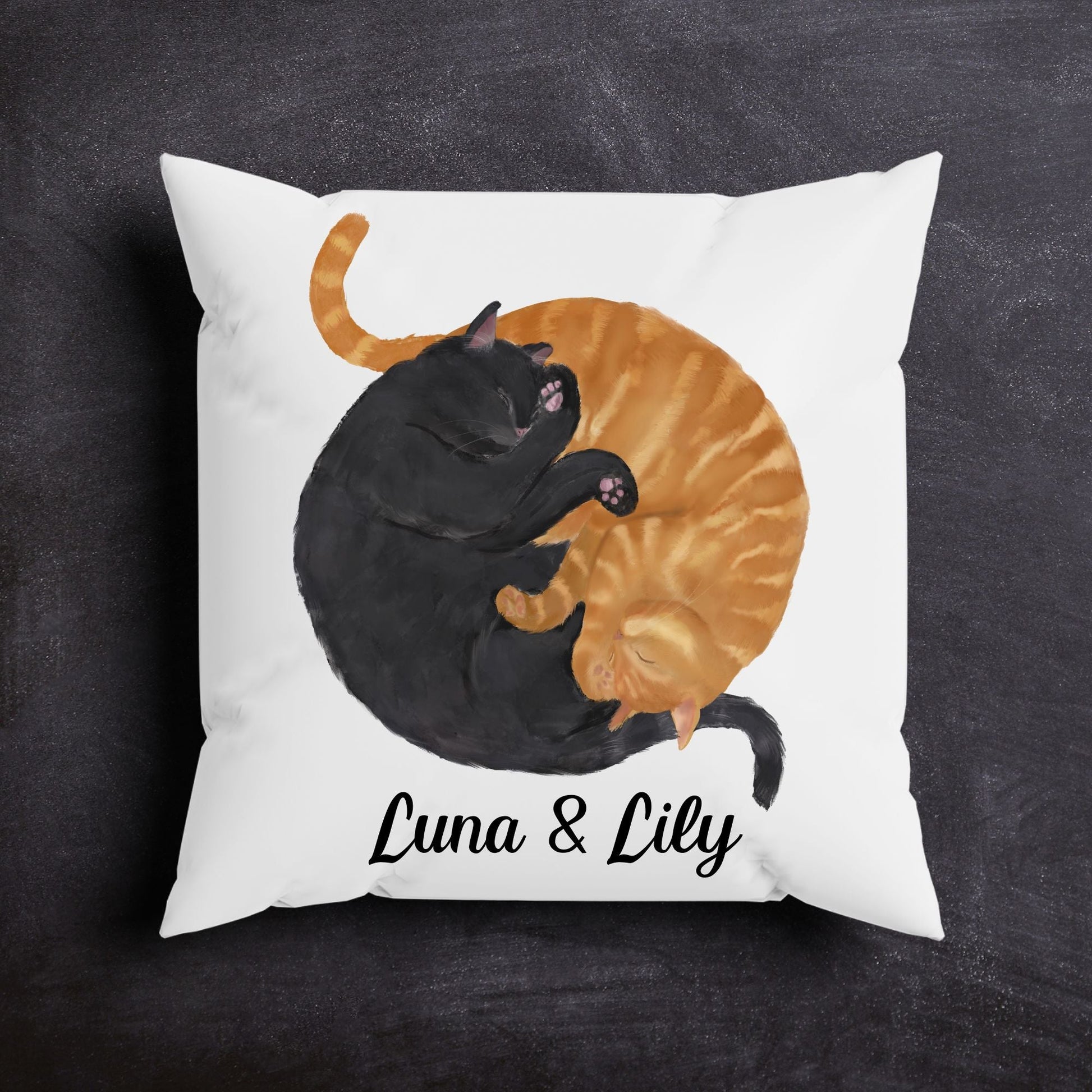 Sleeping Black and Orange Cat Pillow - MerikaArt