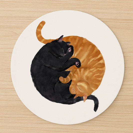 Sleeping Black and Orange Cats Mousepad - MerikaArt