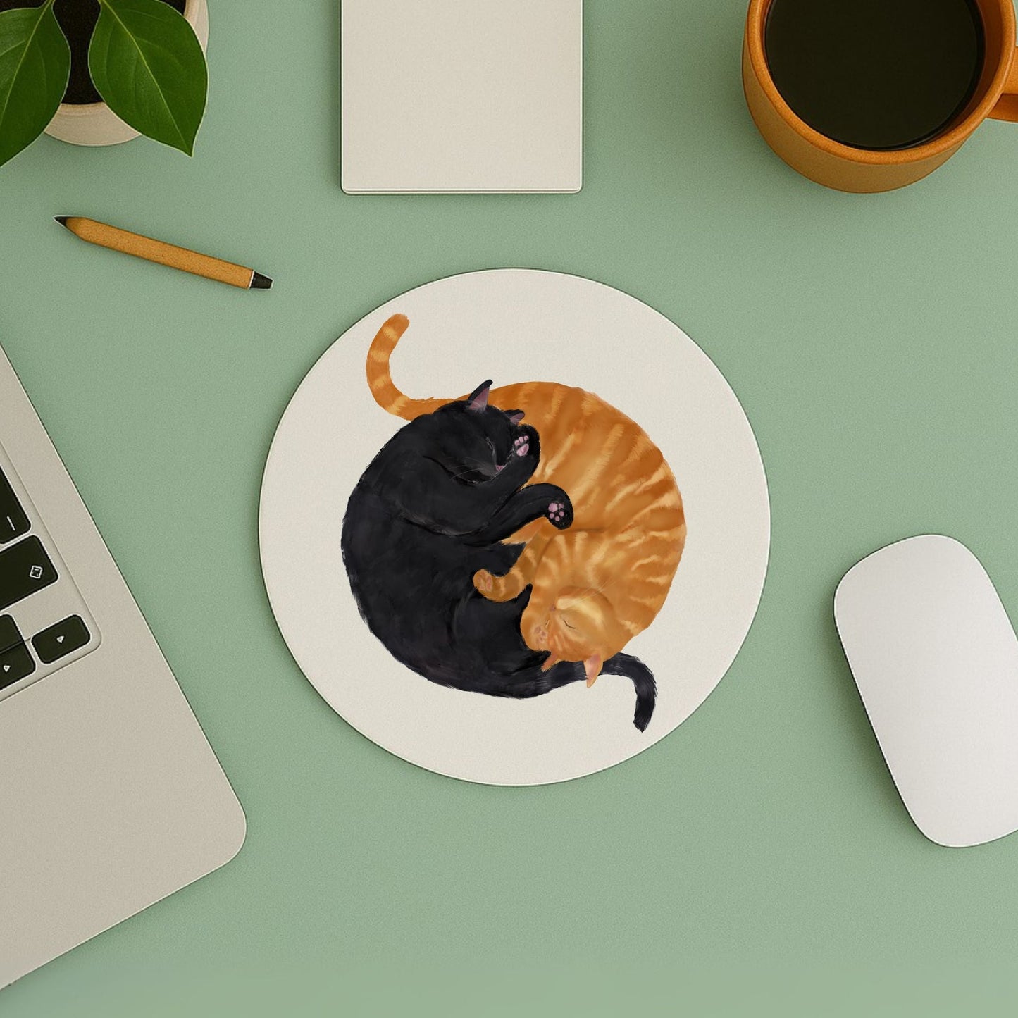 Sleeping Black and Orange Cats Mousepad - MerikaArt