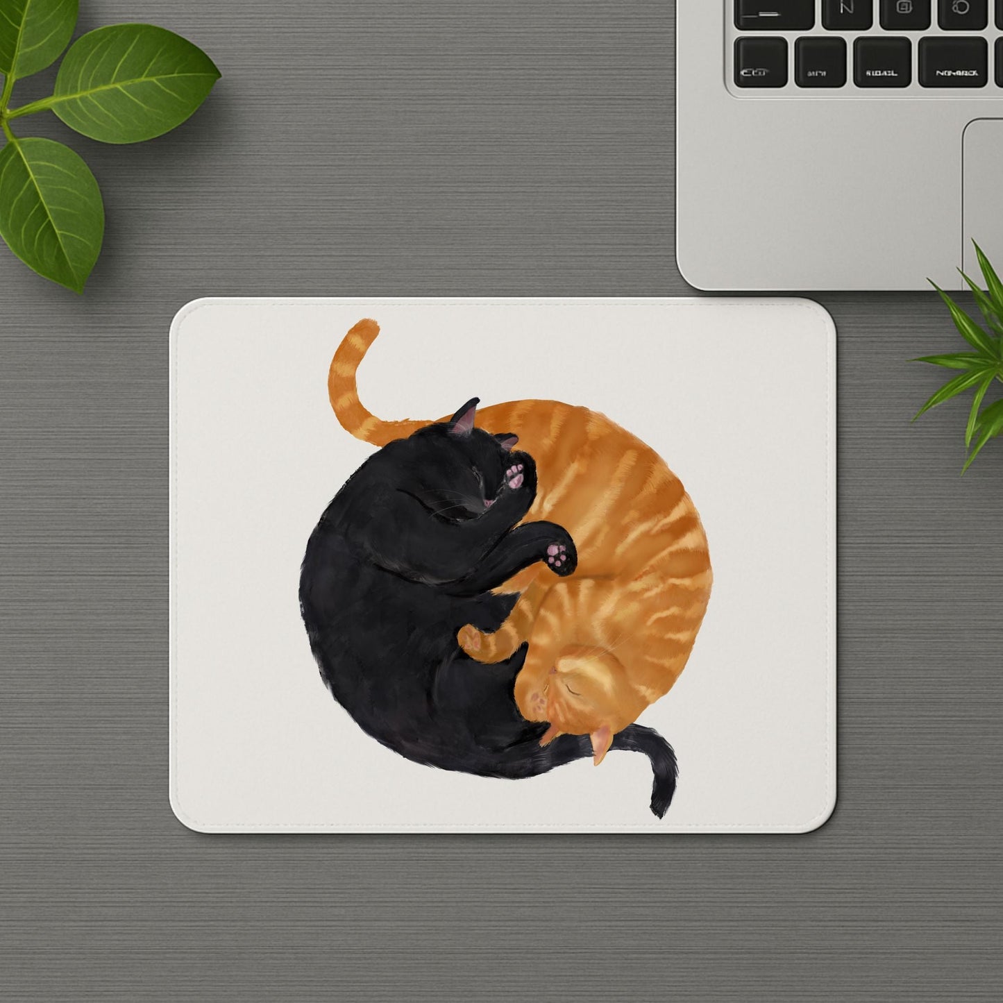 Sleeping Black and Orange Cats Mousepad - MerikaArt