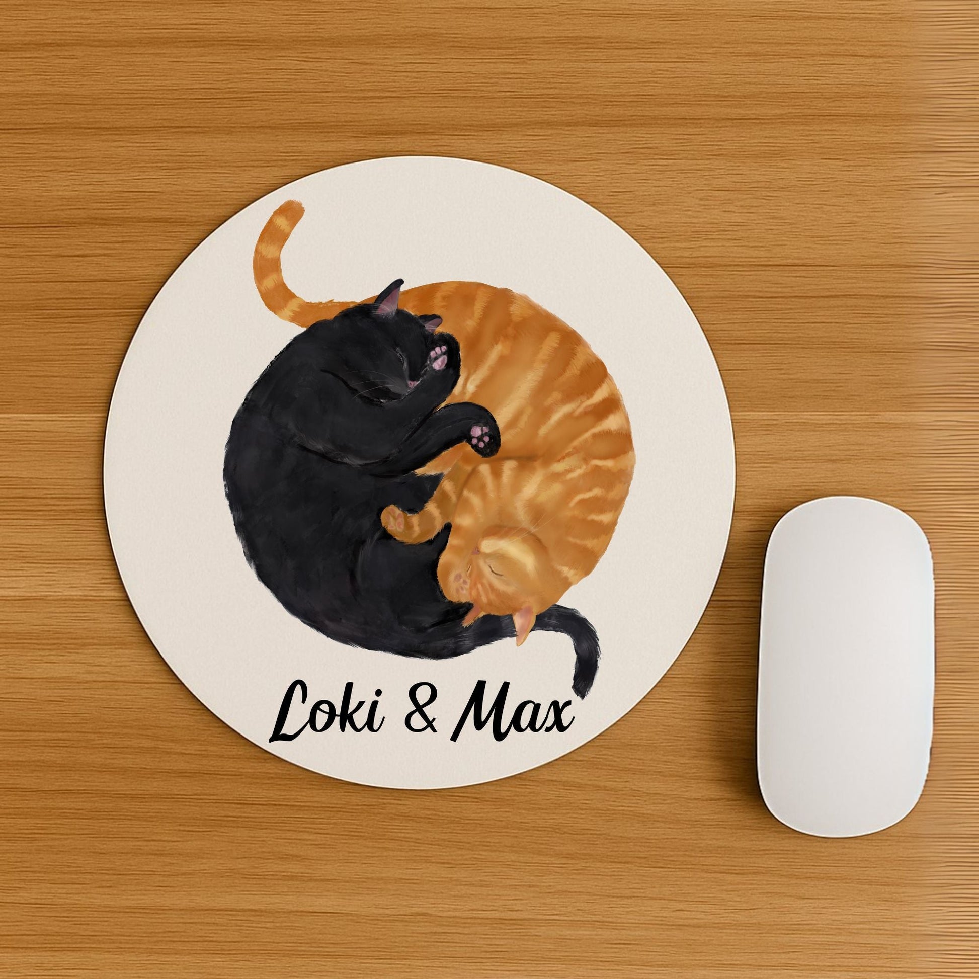 Sleeping Black and Orange Cats Mousepad - MerikaArt