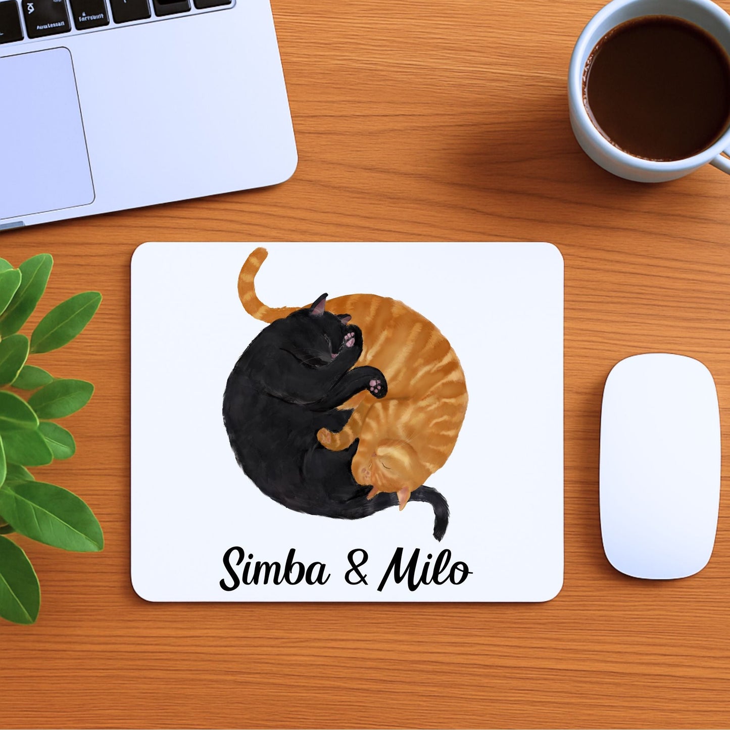 Sleeping Black and Orange Cats Mousepad - MerikaArt