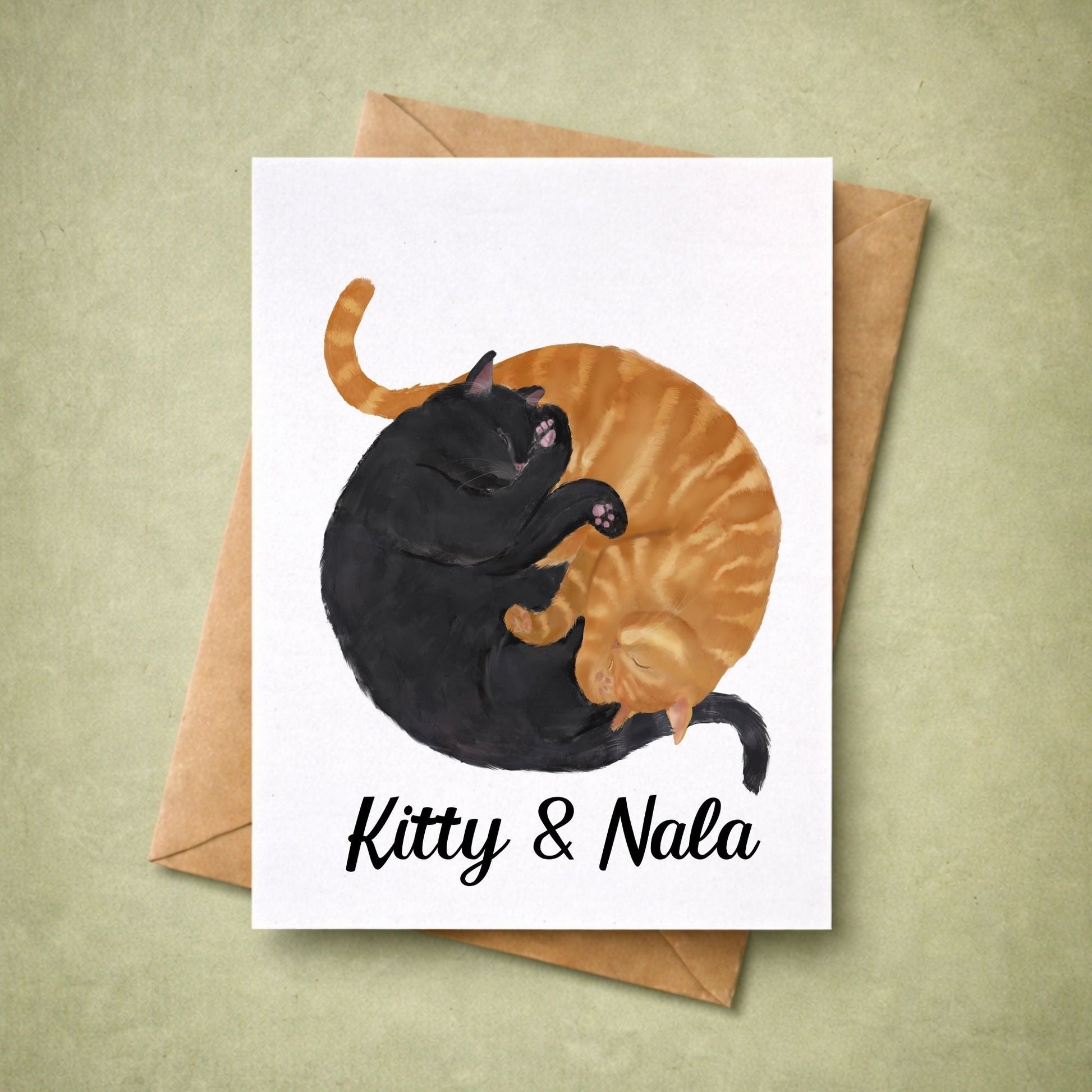 Sleeping Black And Orange Cats Postcard - MerikaArt