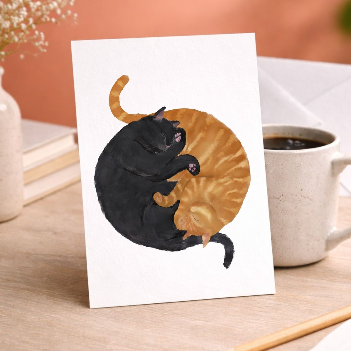 Sleeping Black And Orange Cats Postcard - MerikaArt