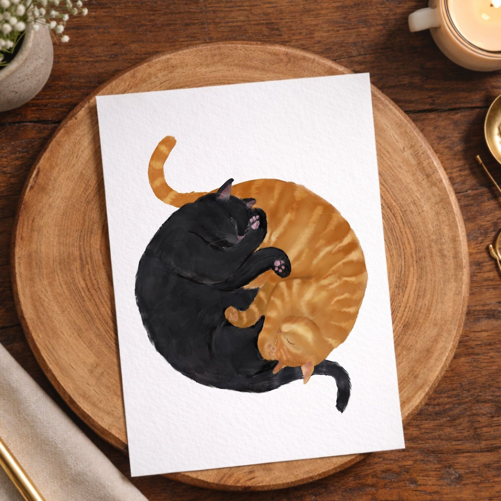 Sleeping Black And Orange Cats Postcard - MerikaArt