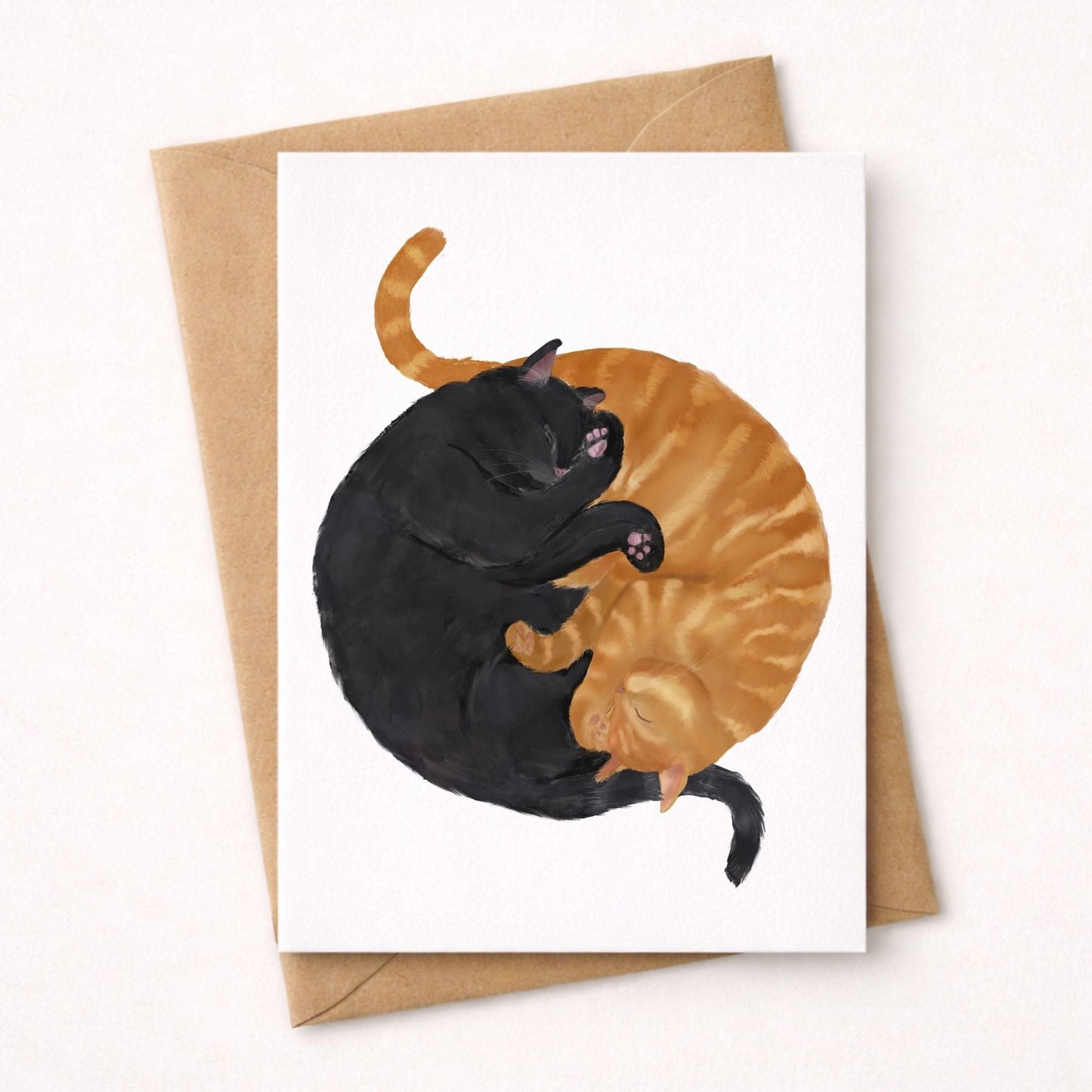Sleeping Black And Orange Cats Postcard - MerikaArt