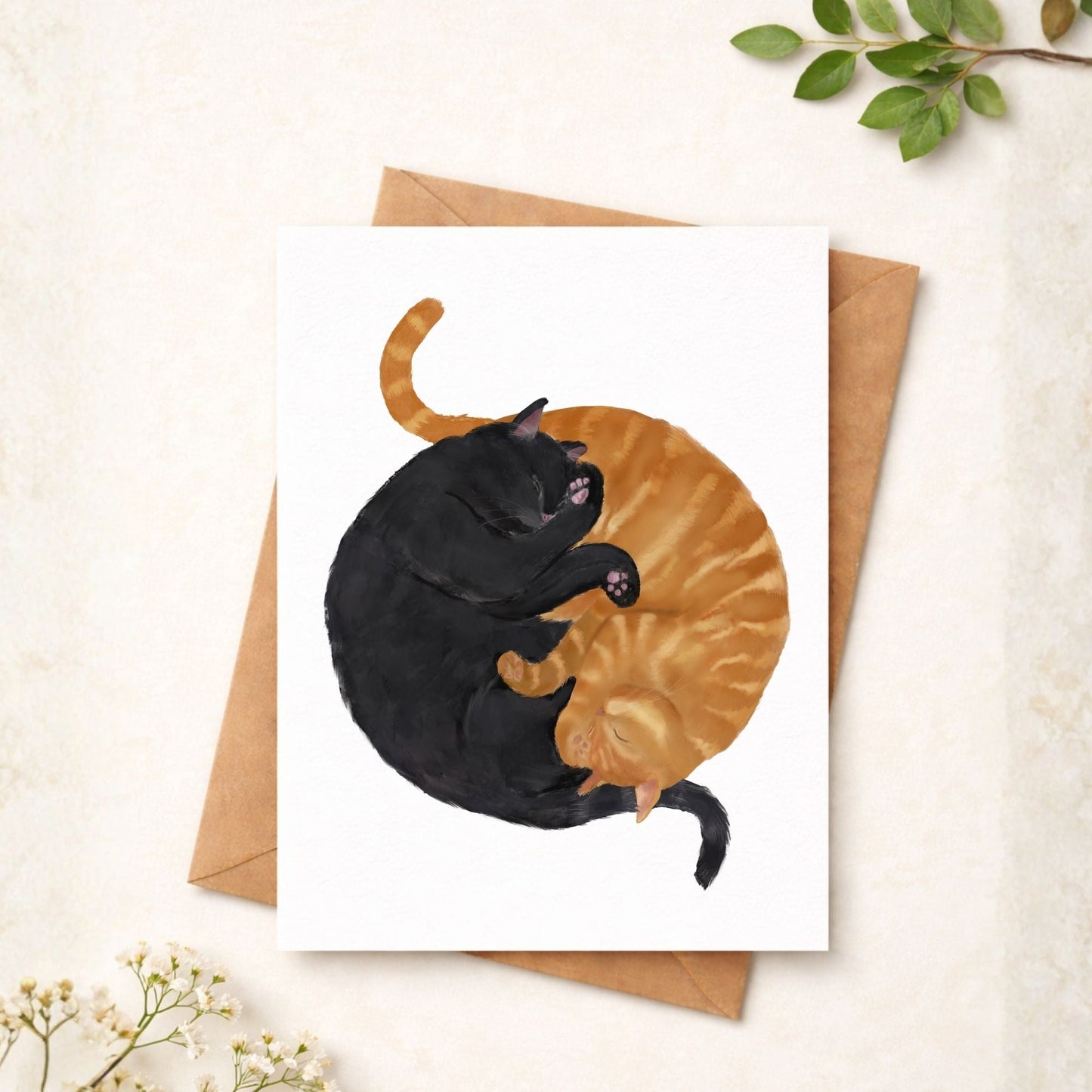 Sleeping Black And Orange Cats Postcard - MerikaArt