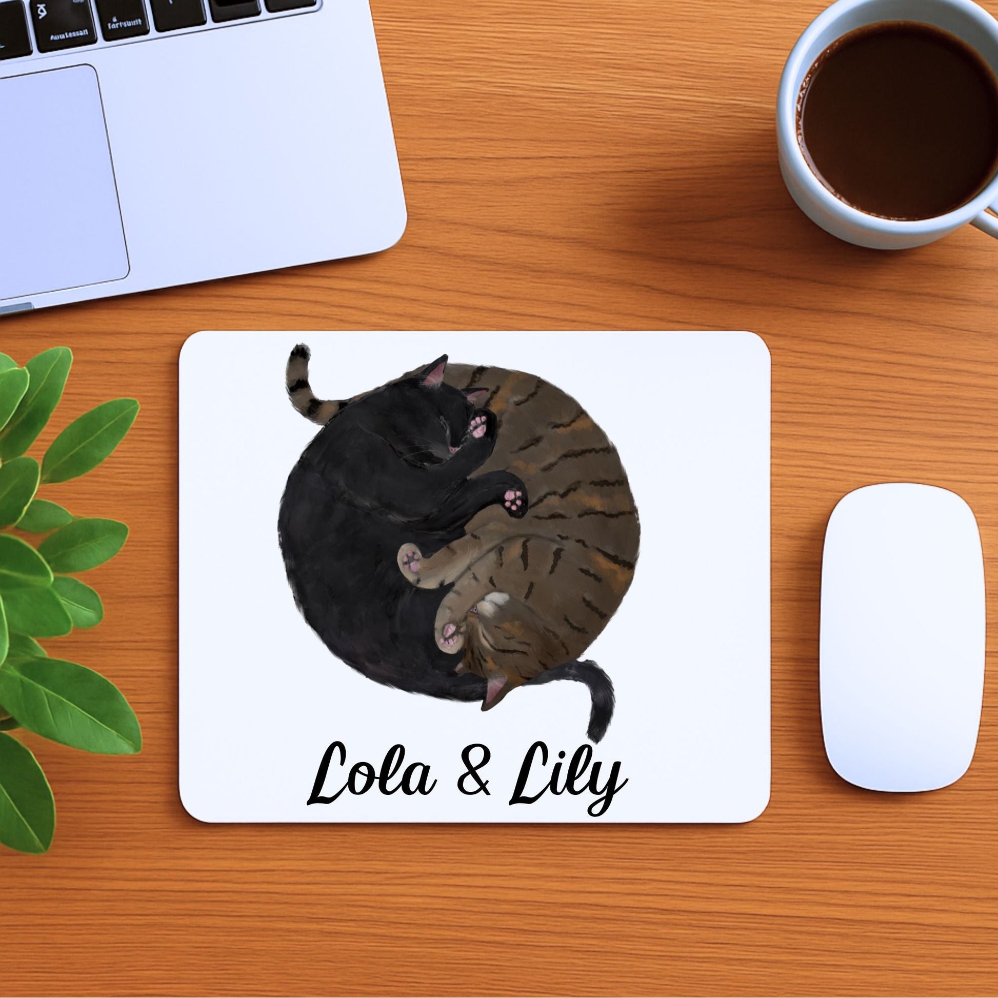 Sleeping Black and Tabby Cat Mousepad - MerikaArt