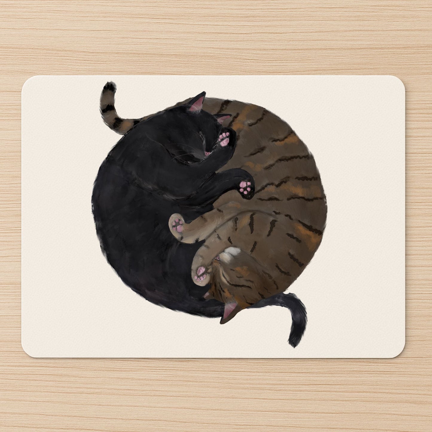 Sleeping Black and Tabby Cat Mousepad - MerikaArt