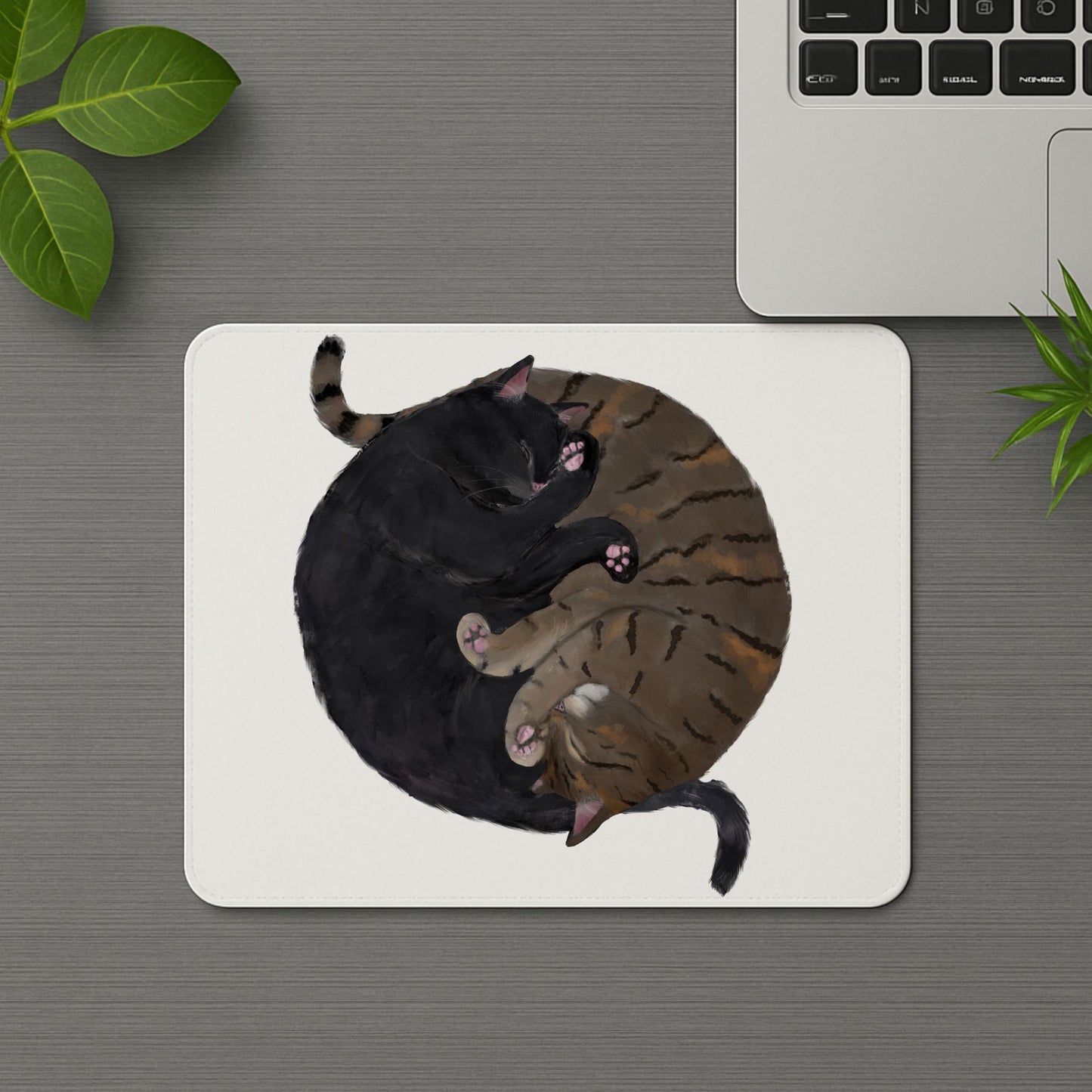Sleeping Black and Tabby Cat Mousepad - MerikaArt
