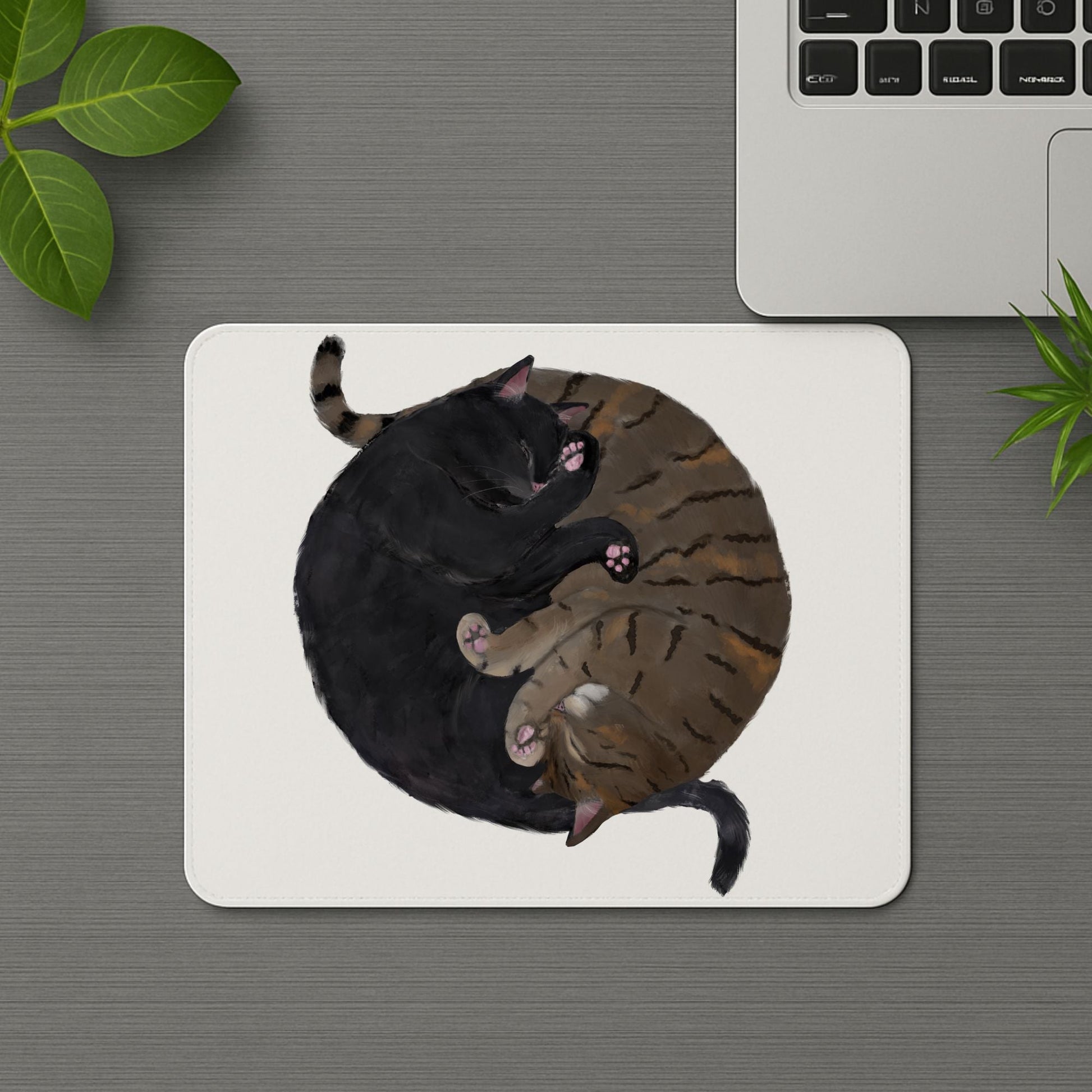 Sleeping Black and Tabby Cat Mousepad - MerikaArt
