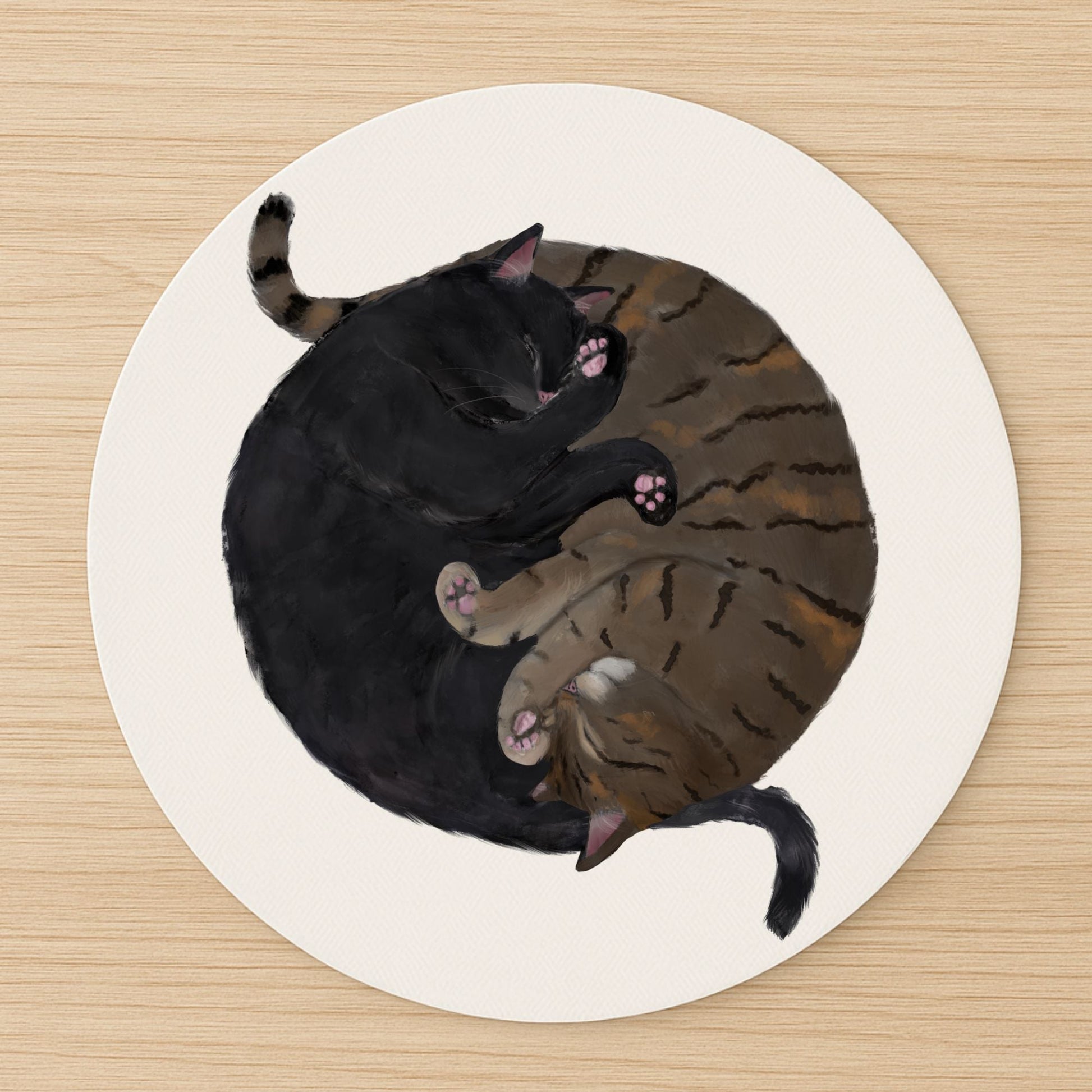 Sleeping Black and Tabby Cat Mousepad - MerikaArt
