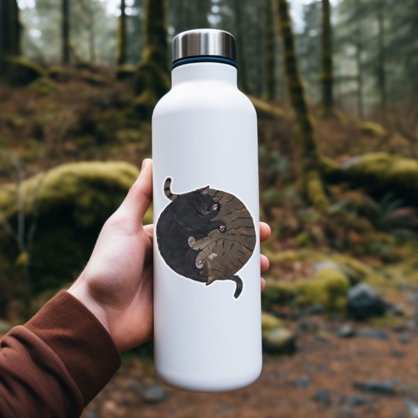 Sleeping Black And Tabby Cats Vinyl Sticker - MerikaArt