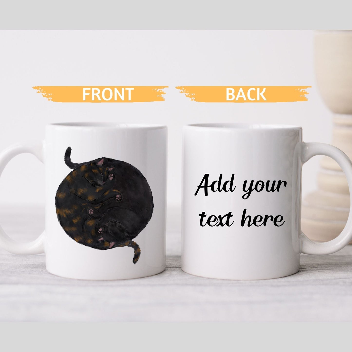 Sleeping Black and Tortoiseshell Cat Mug - MerikaArt
