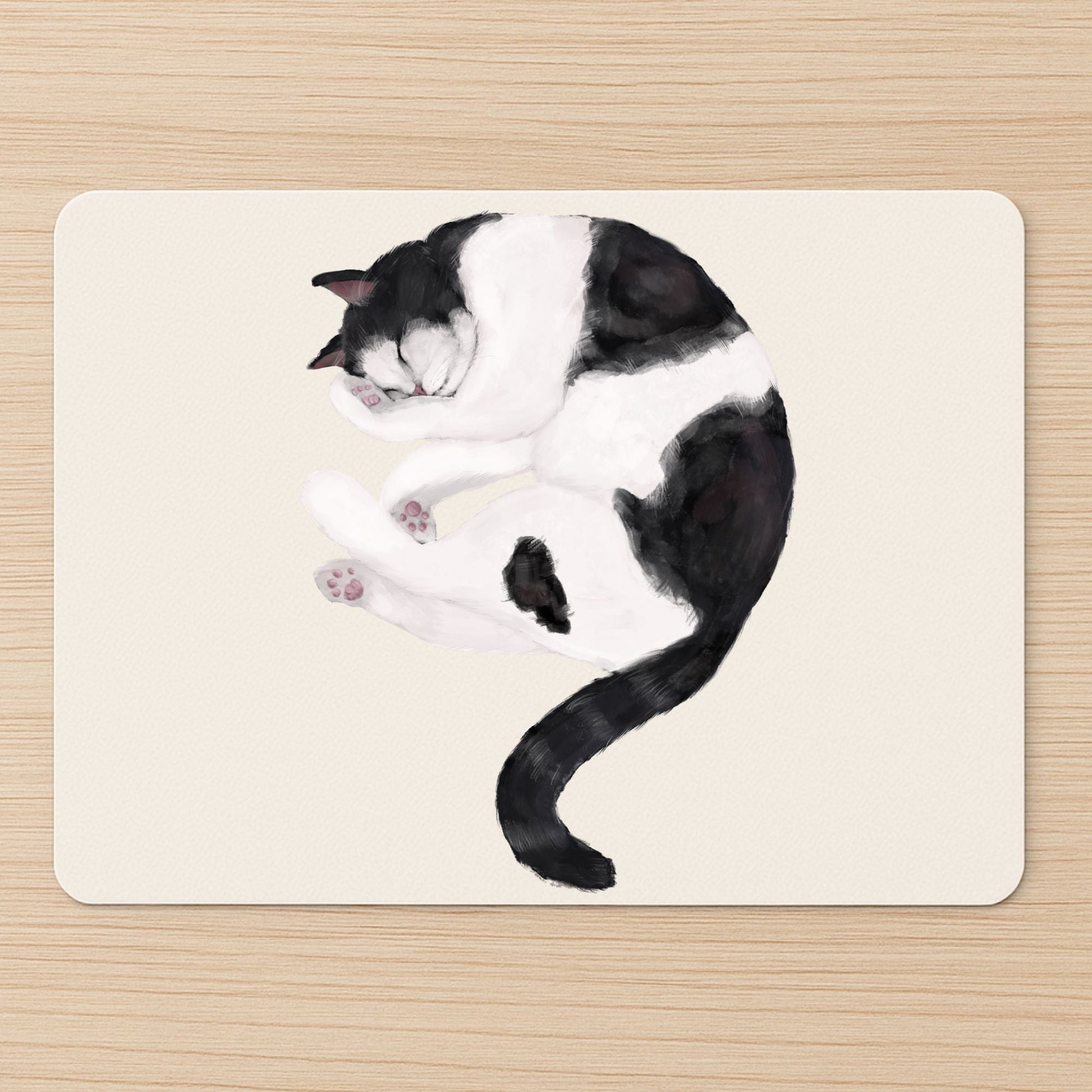 Sleeping Black and White Cat Mousepad - MerikaArt