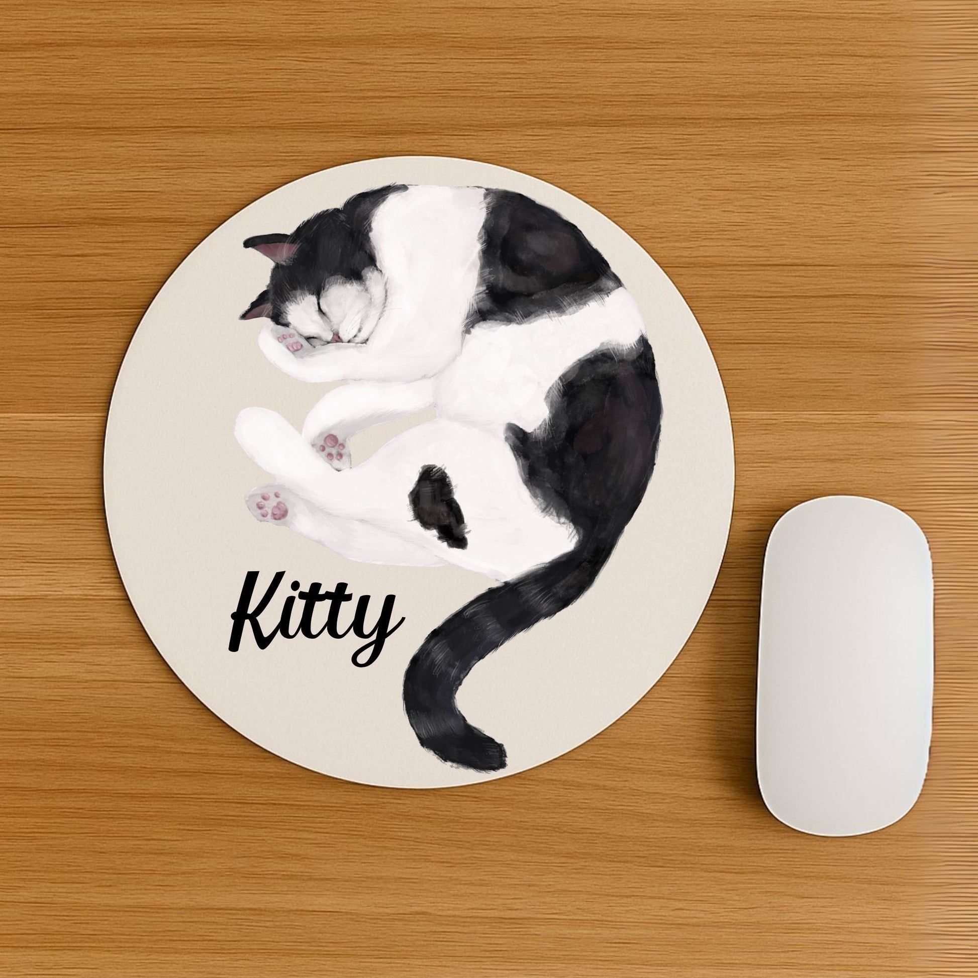 Sleeping Black and White Cat Mousepad - MerikaArt