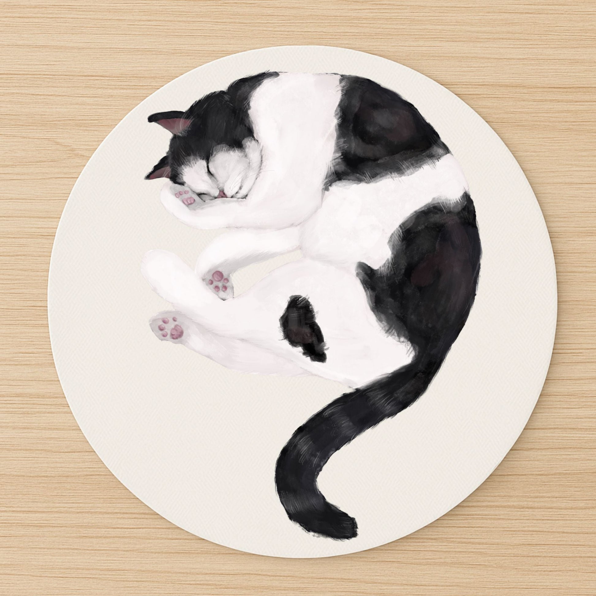 Sleeping Black and White Cat Mousepad - MerikaArt