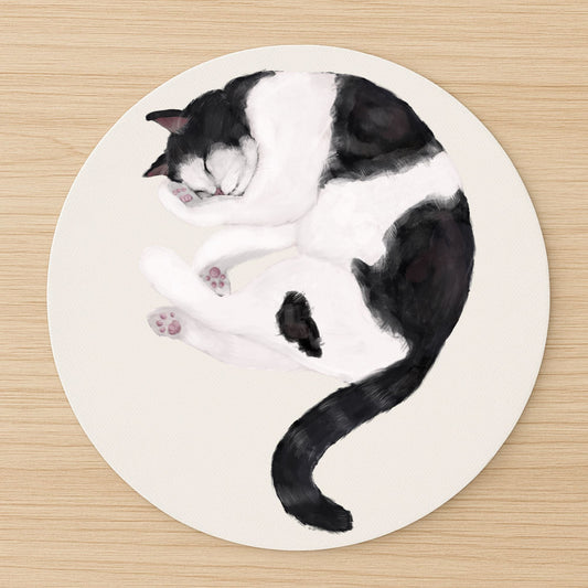 Sleeping Black and White Cat Mousepad - MerikaArt