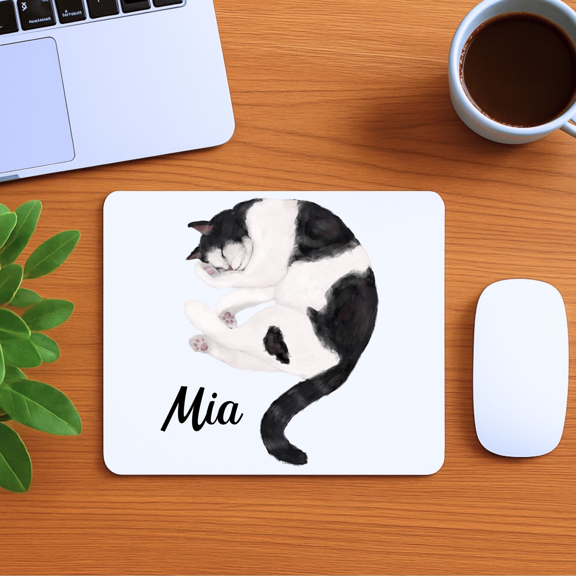 Sleeping Black and White Cat Mousepad - MerikaArt