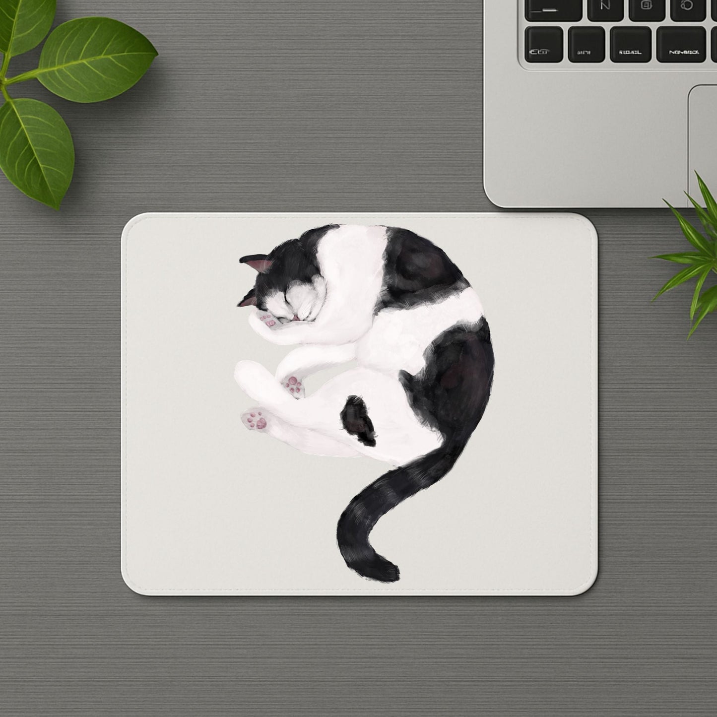 Sleeping Black and White Cat Mousepad - MerikaArt