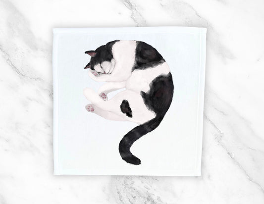 Sleeping Black and White Cat Washcloth - MerikaArt