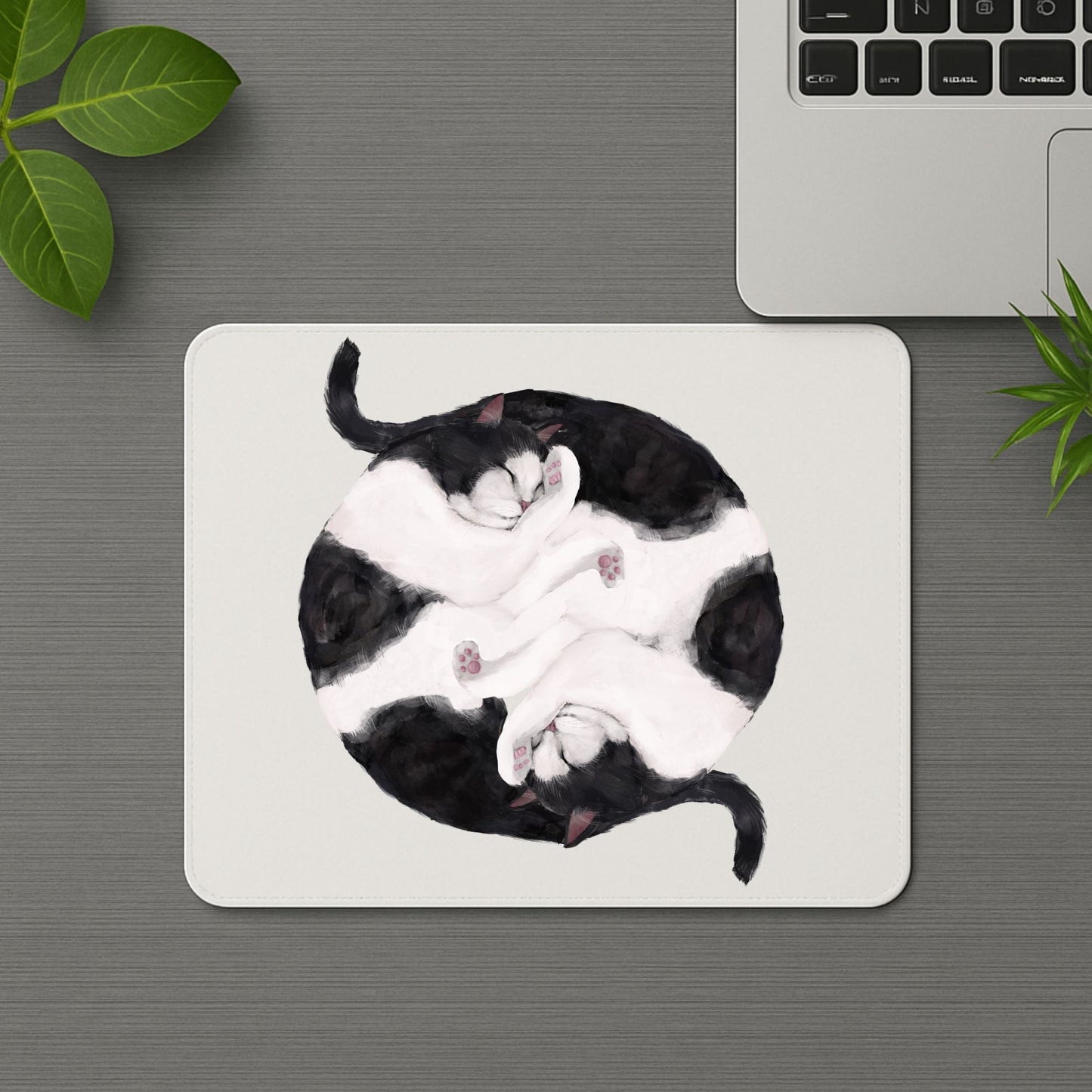 Sleeping Black and White Cats Mousepad - MerikaArt