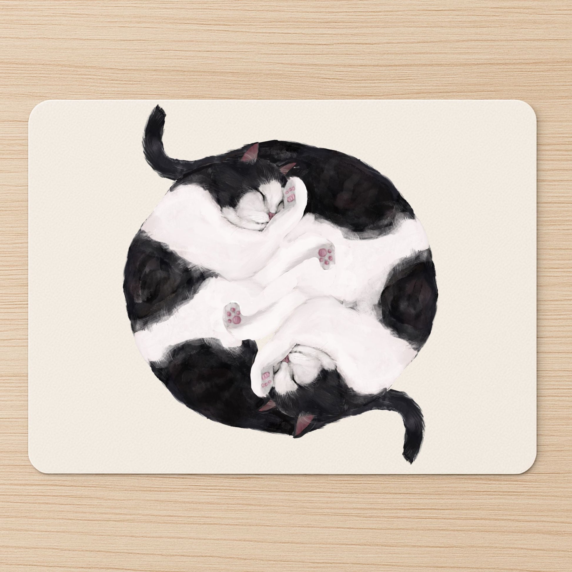 Sleeping Black and White Cats Mousepad - MerikaArt