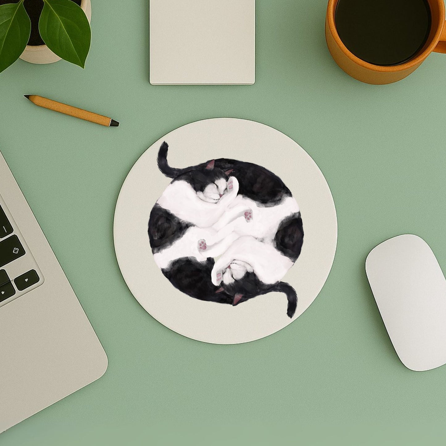 Sleeping Black and White Cats Mousepad - MerikaArt