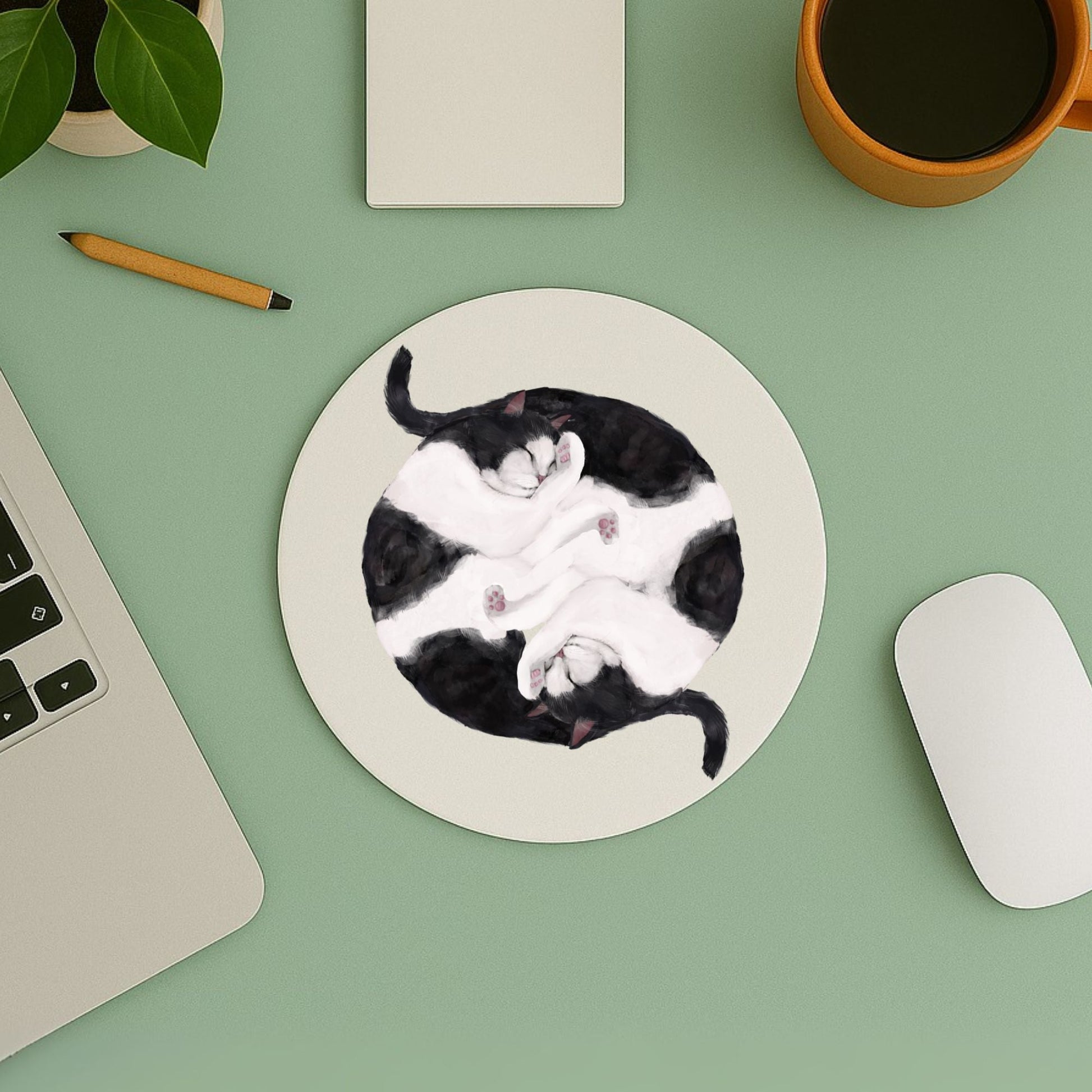 Sleeping Black and White Cats Mousepad - MerikaArt