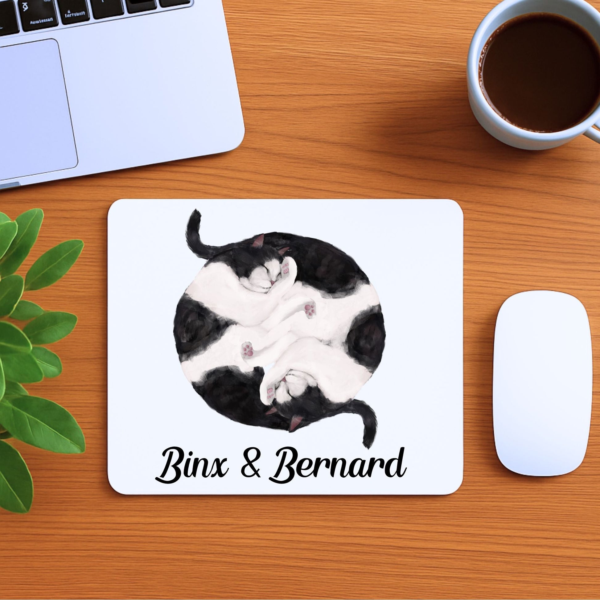 Sleeping Black and White Cats Mousepad - MerikaArt