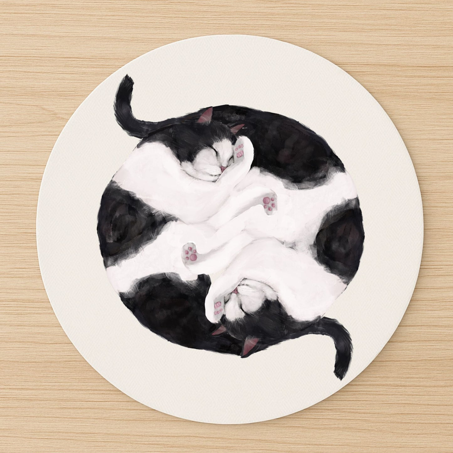 Sleeping Black and White Cats Mousepad - MerikaArt