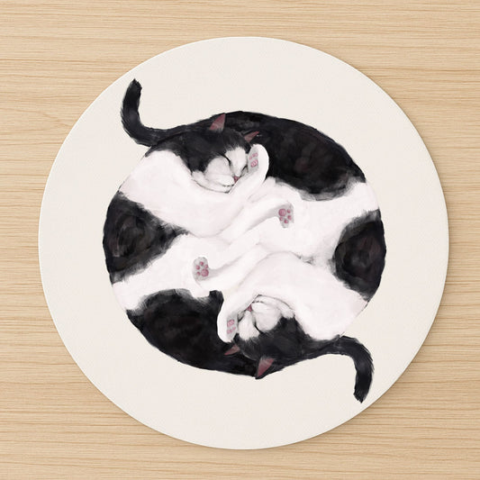 Sleeping Black and White Cats Mousepad - MerikaArt