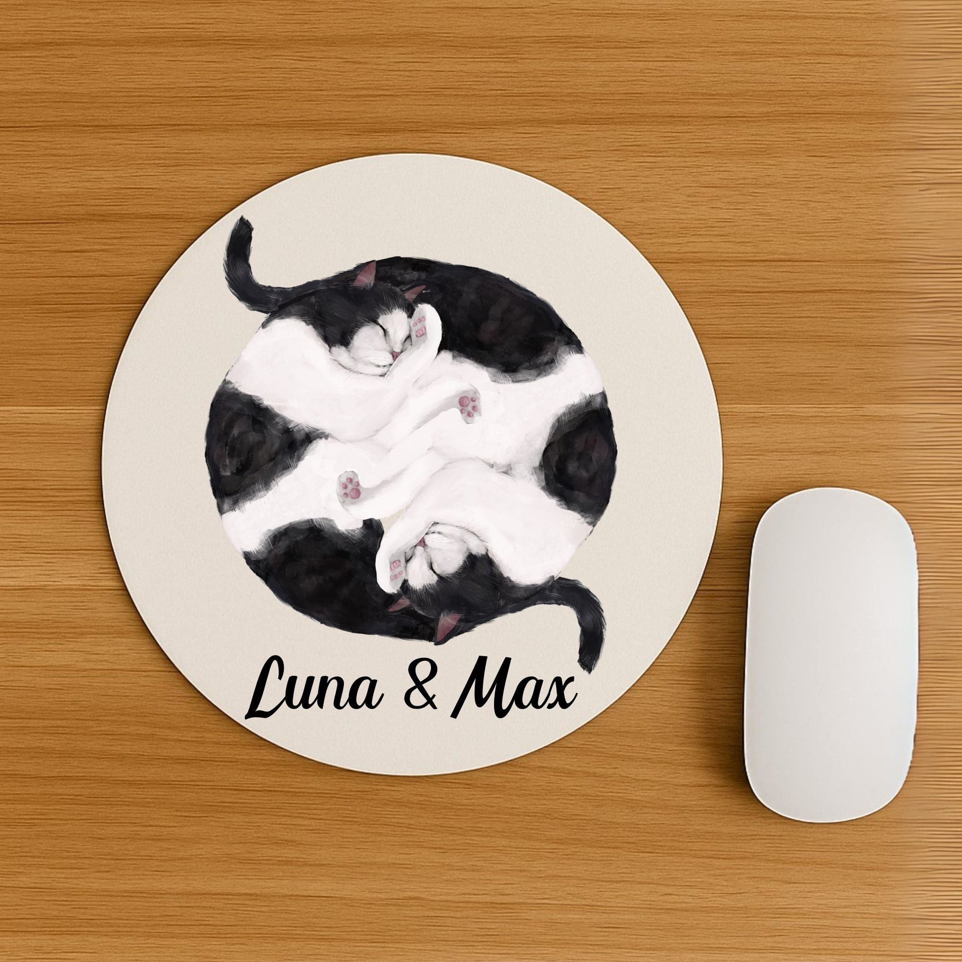 Sleeping Black and White Cats Mousepad - MerikaArt
