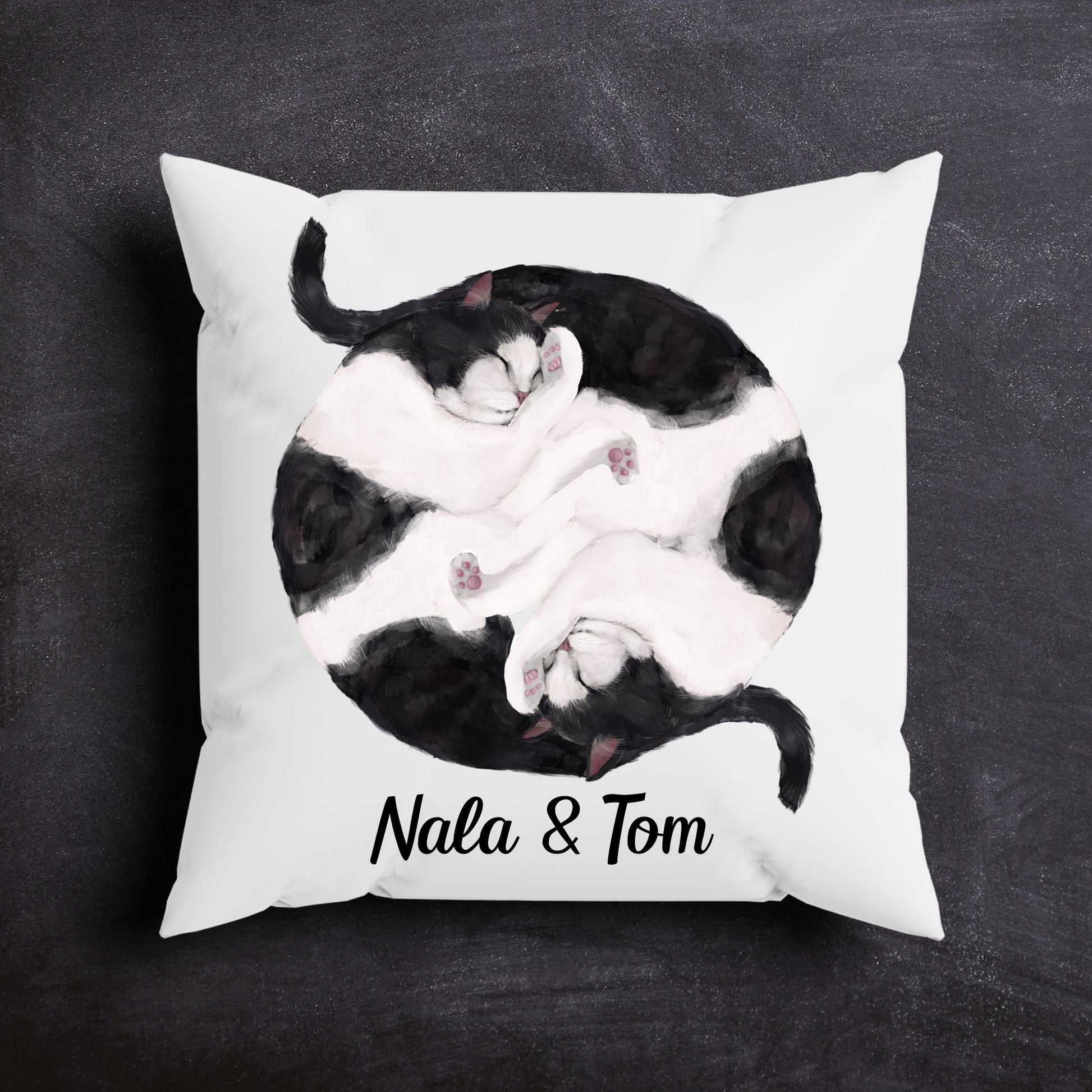 Sleeping Black and White Cats Pillow - MerikaArt