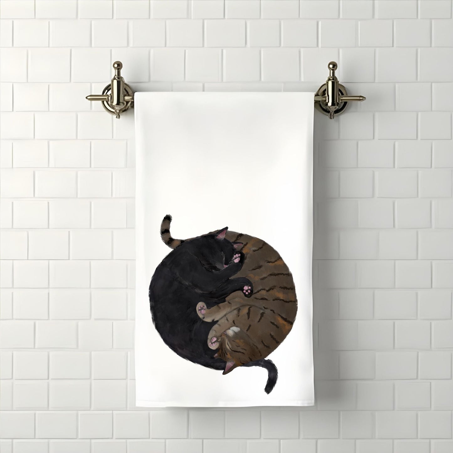Sleeping Black Cat and Tortoiseshell Cat Bathroom Towel - MerikaArt