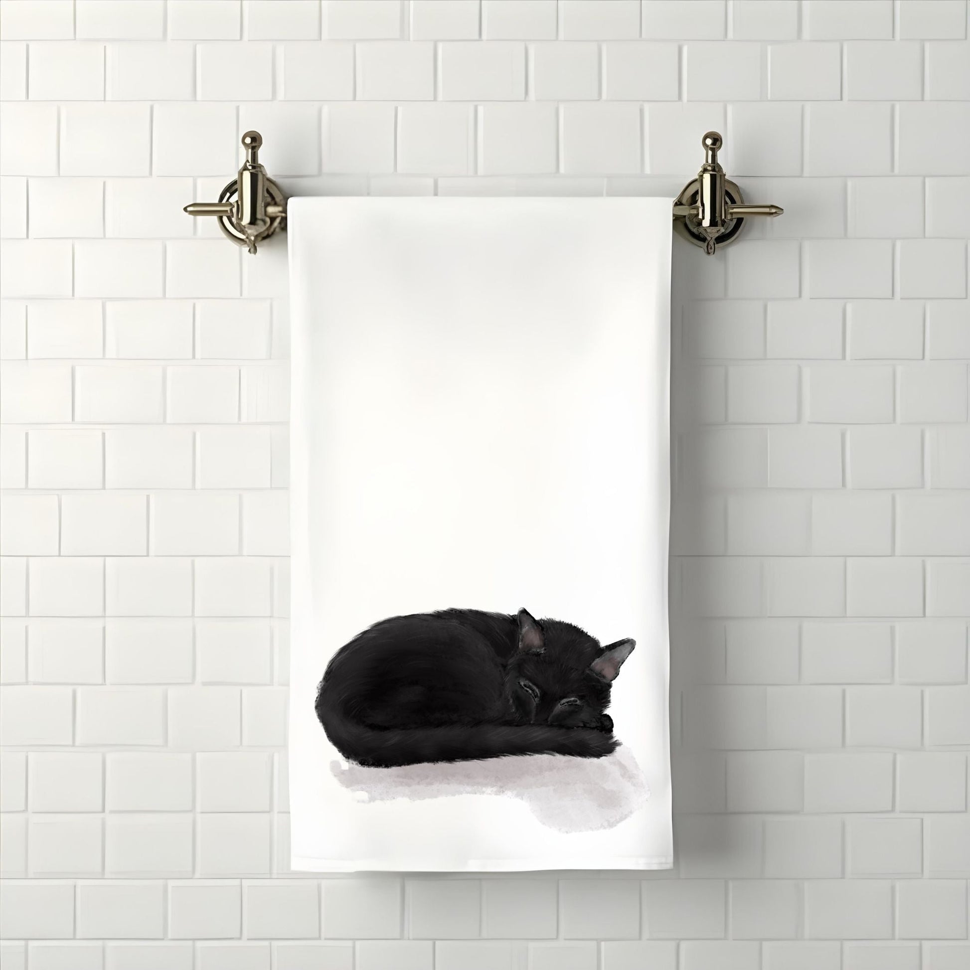 Sleeping Black Cat Bathroom Towel - MerikaArt