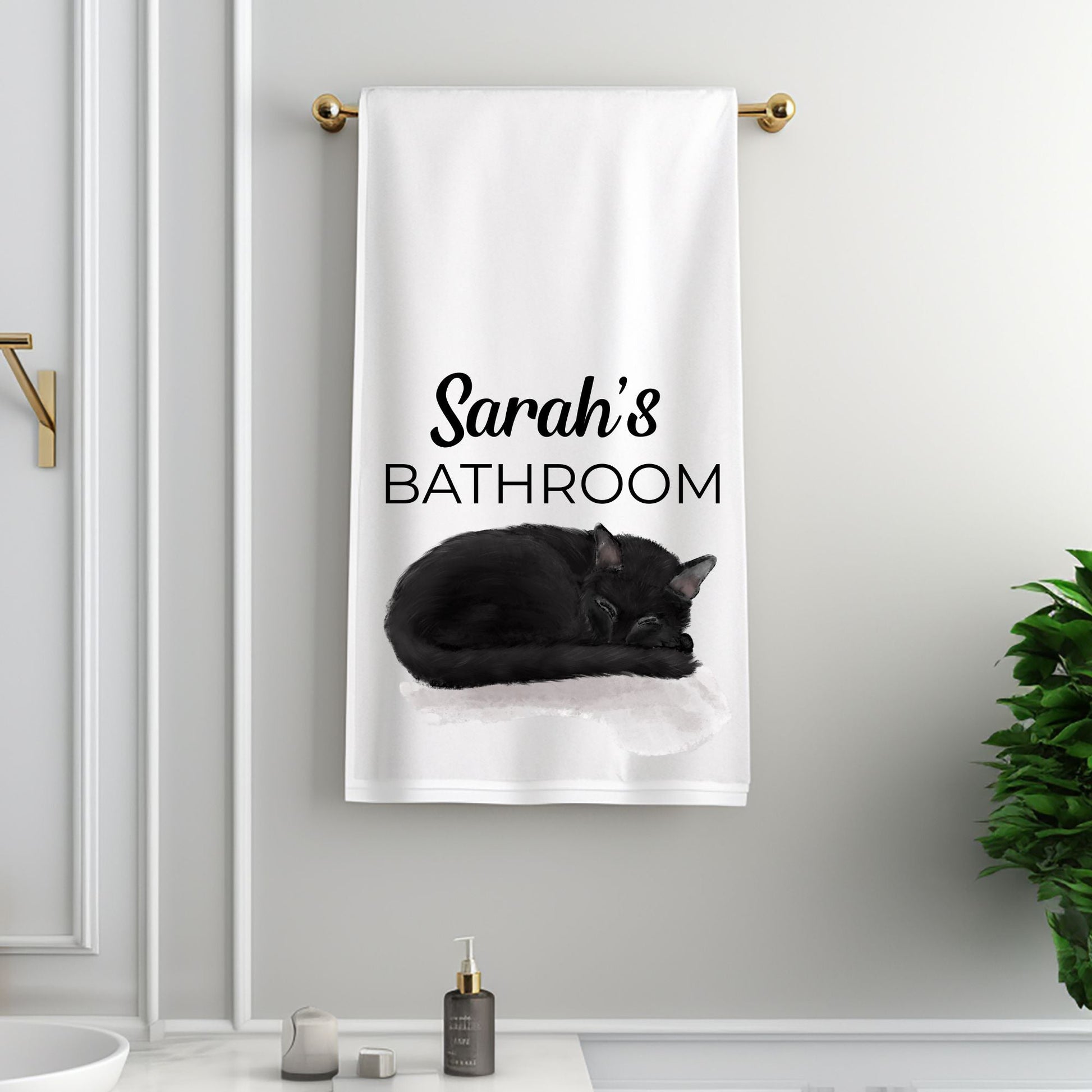 Sleeping Black Cat Bathroom Towel - MerikaArt