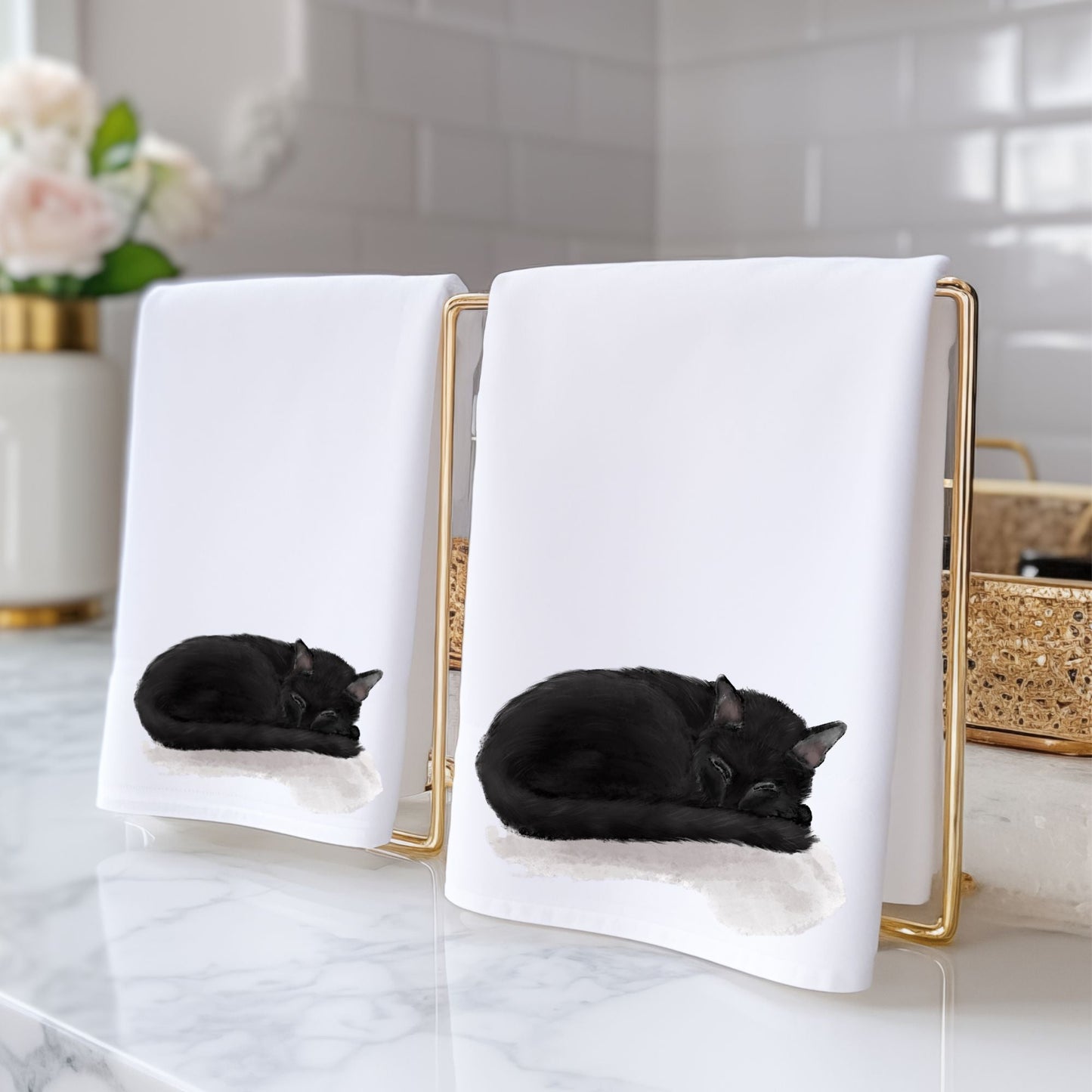 Sleeping Black Cat Bathroom Towel - MerikaArt