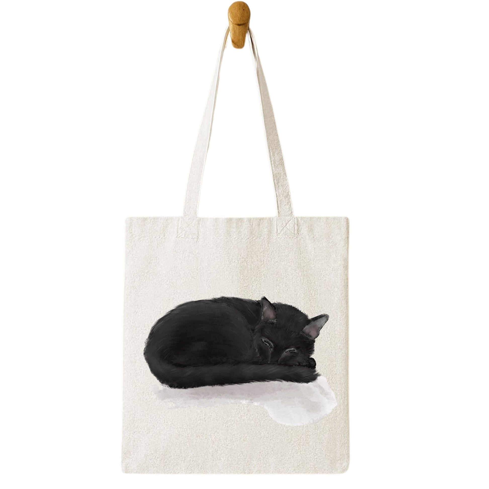 Sleeping Black Cat Canvas Tote Bag - MerikaArt