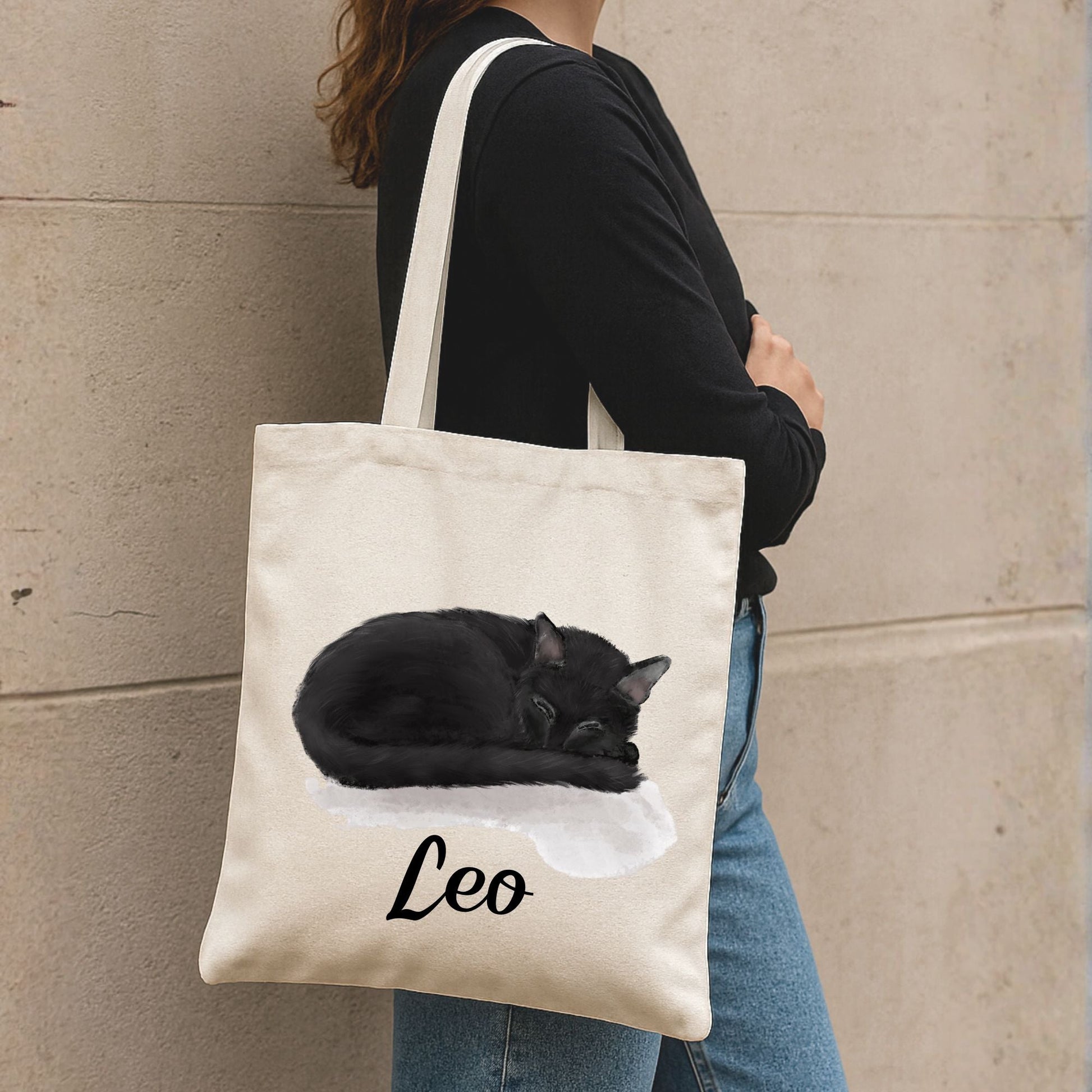 Sleeping Black Cat Canvas Tote Bag - MerikaArt