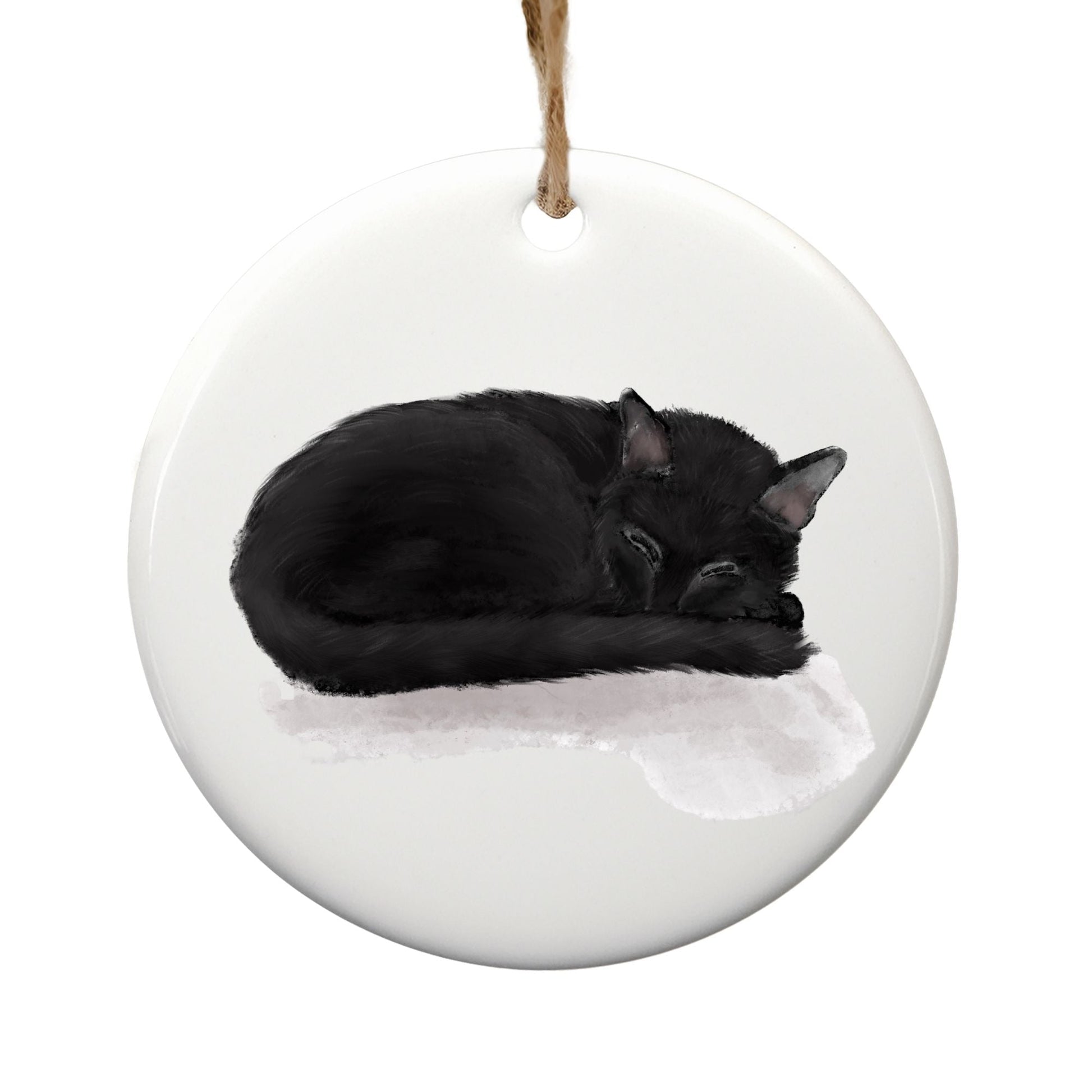 Sleeping Black Cat Ceramic Ornament - MerikaArt