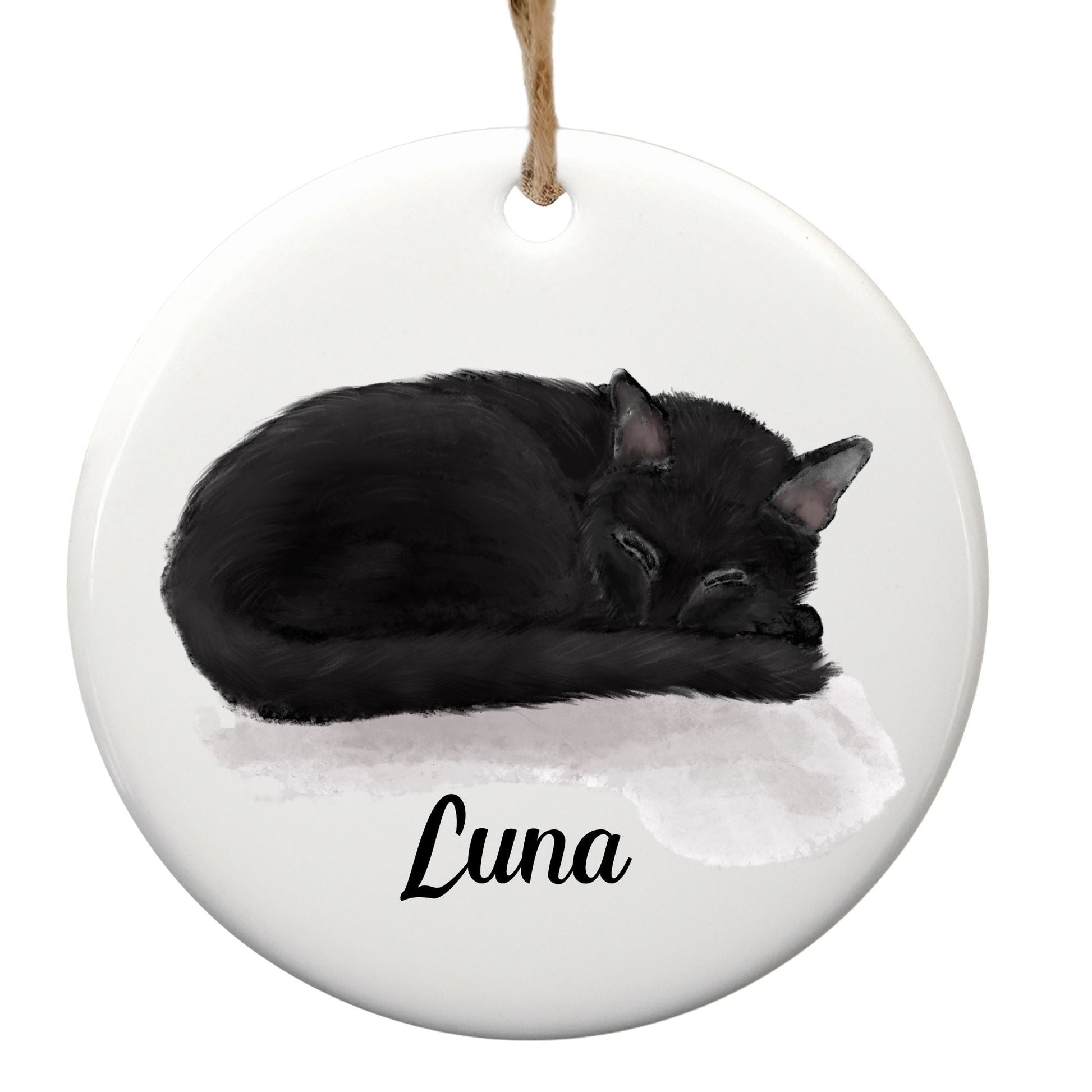 Sleeping Black Cat Ceramic Ornament - MerikaArt