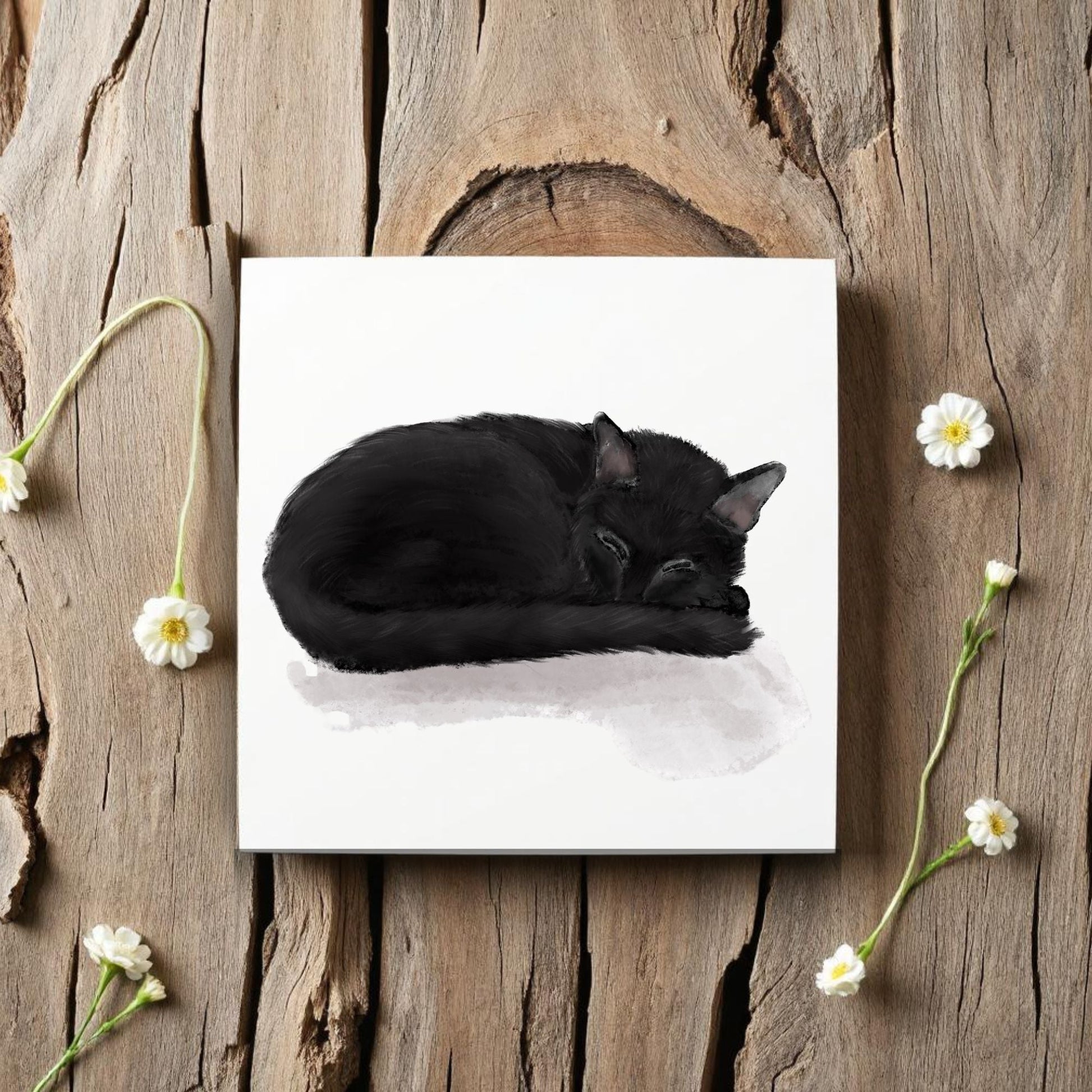 Sleeping Black Cat Ceramic Tile - MerikaArt