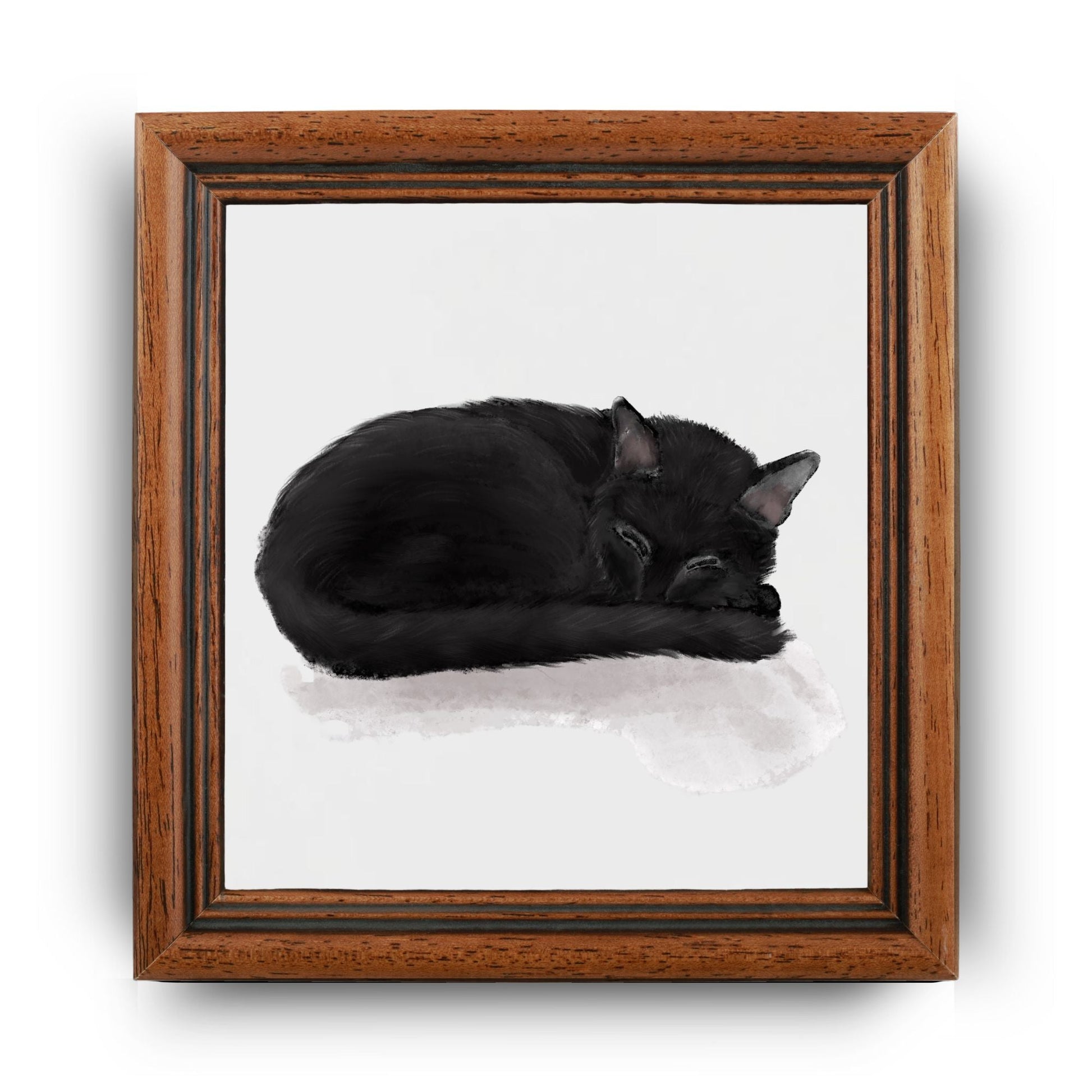 Sleeping Black Cat Ceramic Tile - MerikaArt