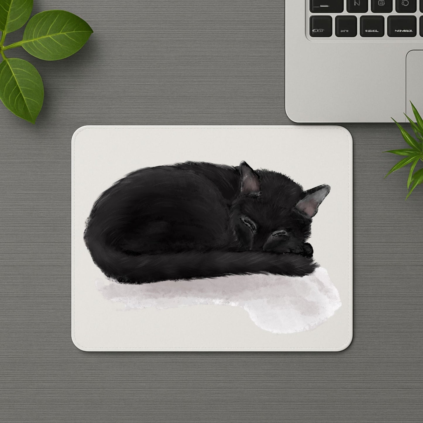 Sleeping Black Cat Mousepad - MerikaArt