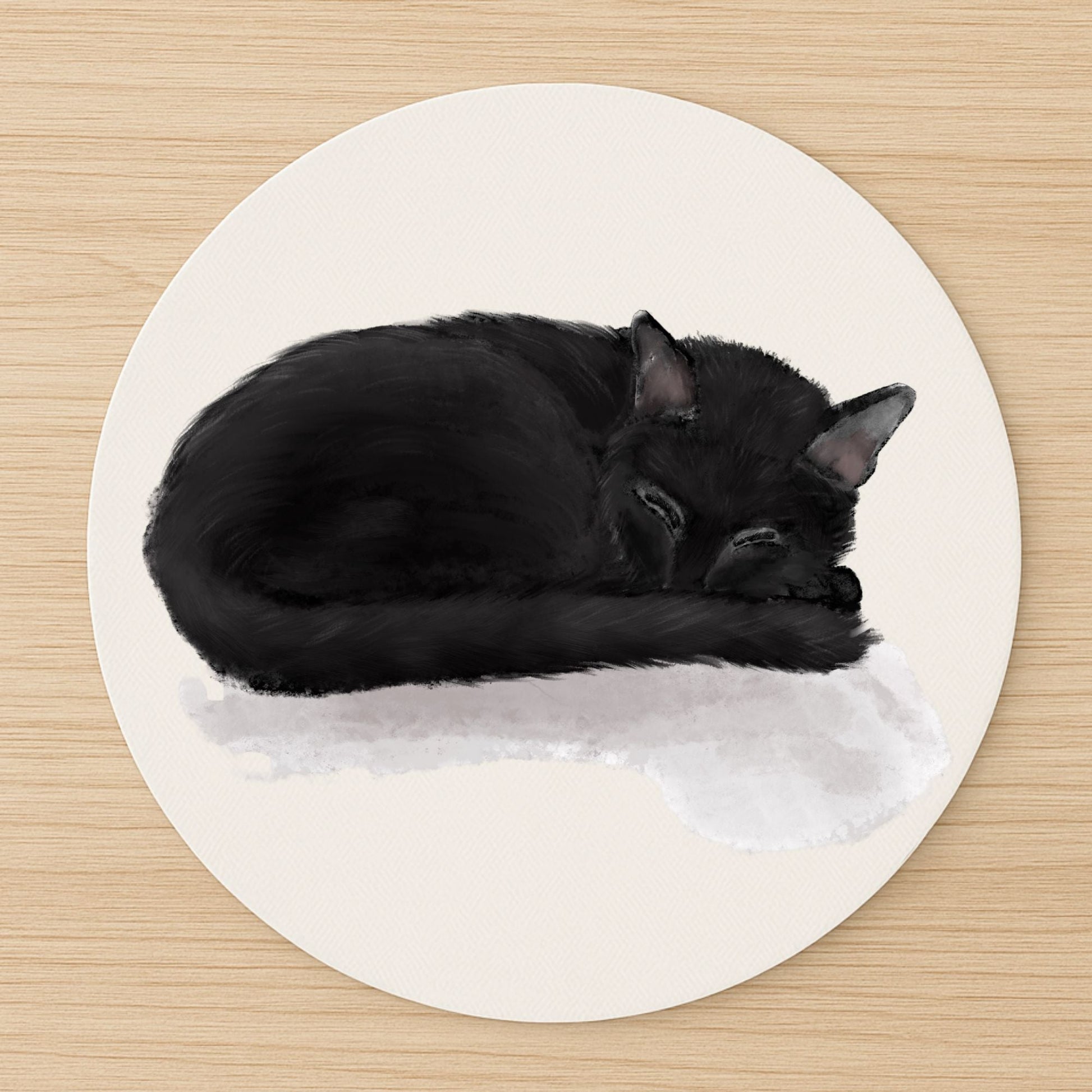 Sleeping Black Cat Mousepad - MerikaArt