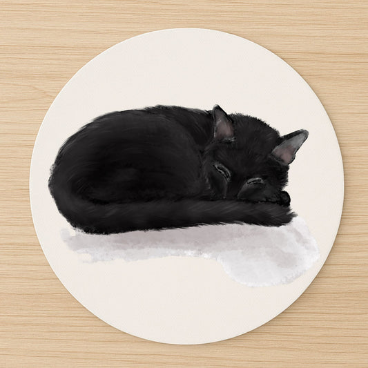Sleeping Black Cat Mousepad - MerikaArt