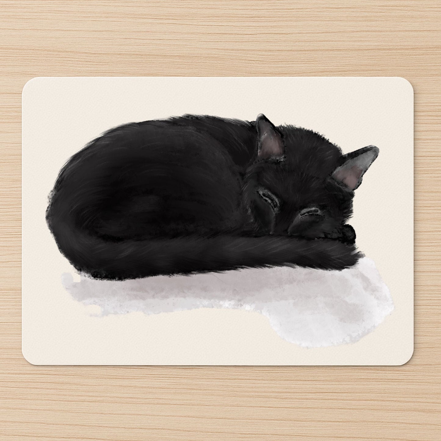 Sleeping Black Cat Mousepad - MerikaArt